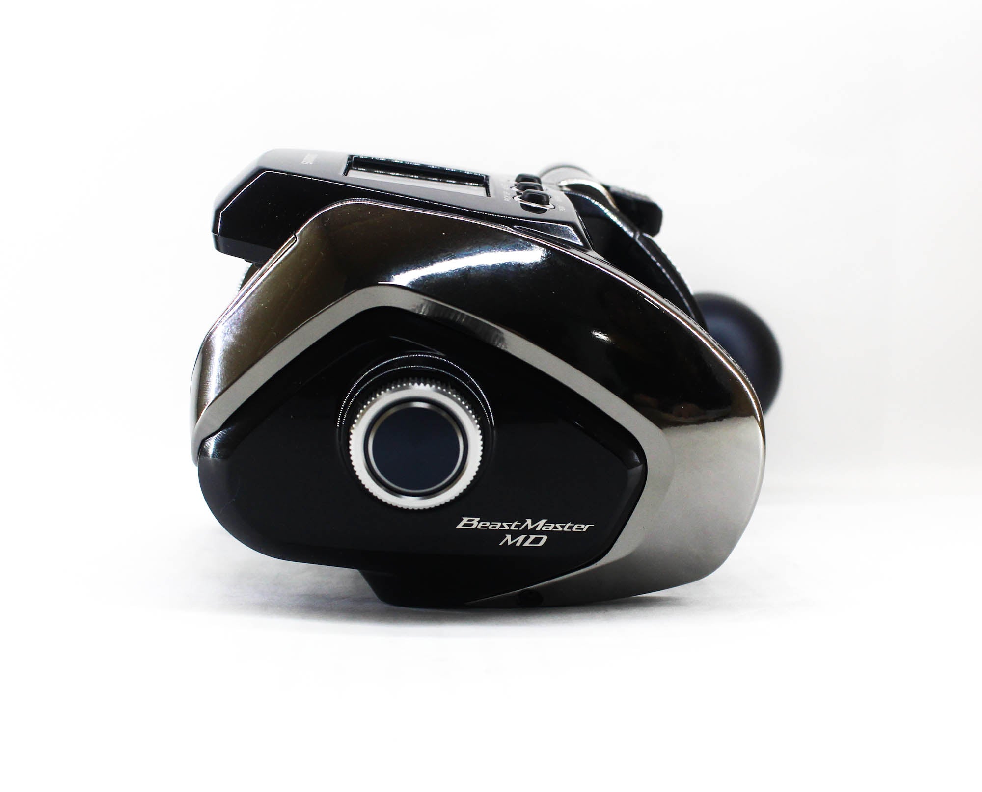 Black and silver fishing reel with 'Beast Master' branding on a white background