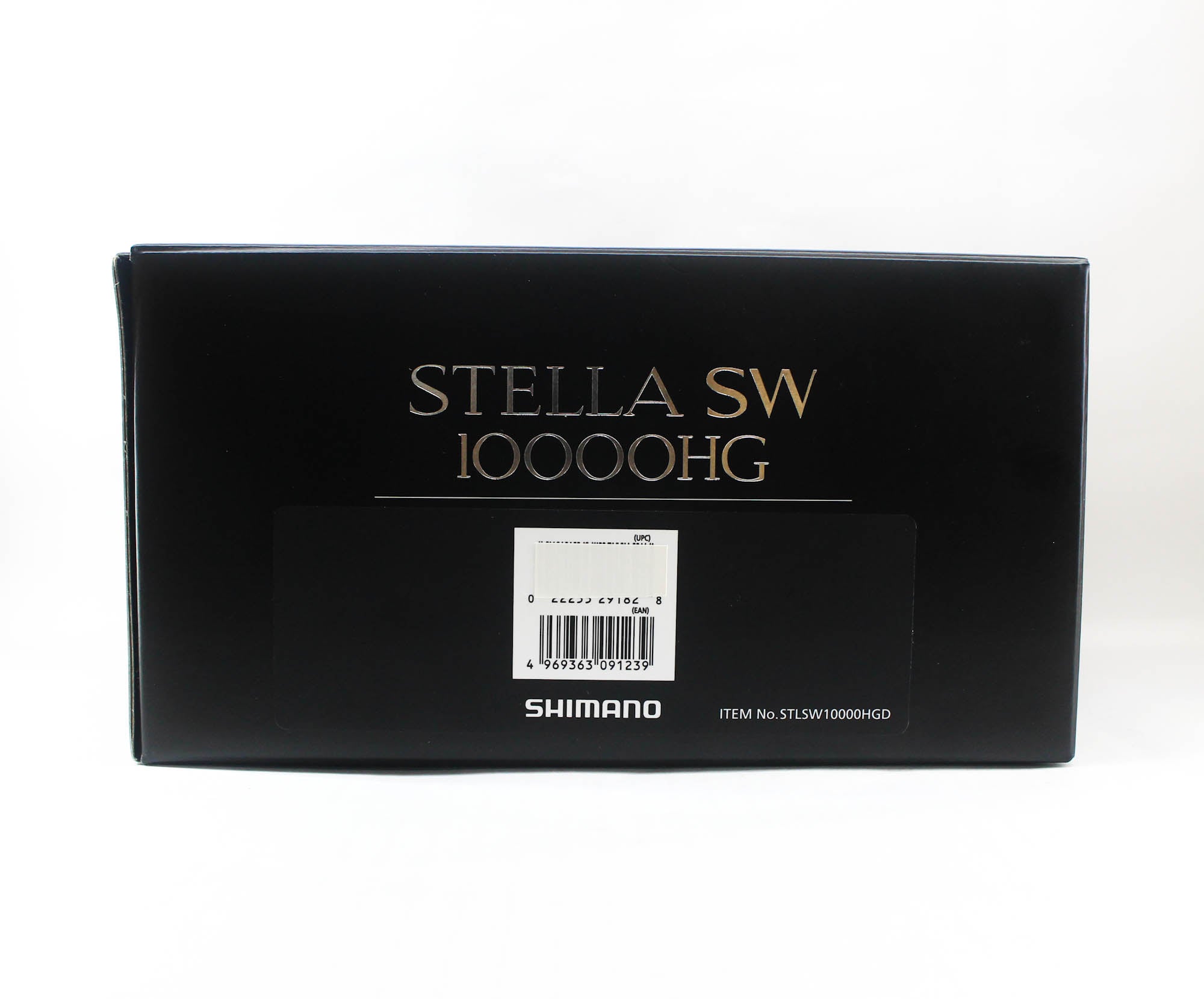 Black Shimano Stella SW 10000HG packaging box on a white background