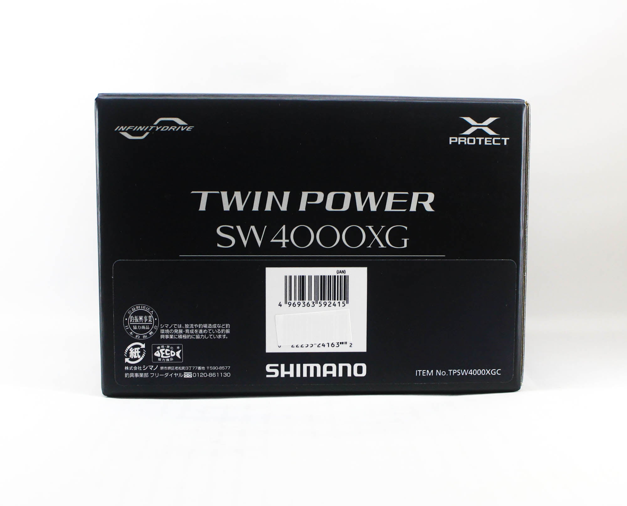 Shimano Twin Power SW4000XG fishing reel packaging on a white background
