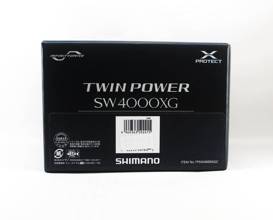 Shimano Twin Power SW4000XG fishing reel packaging on a white background