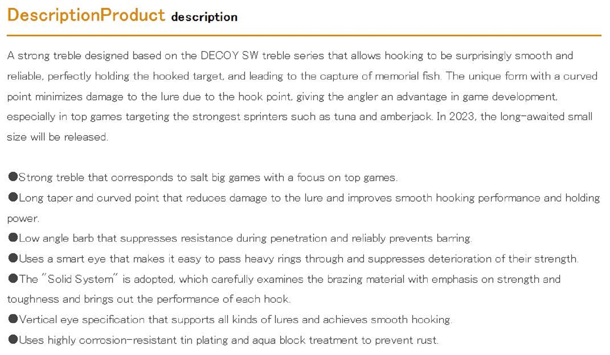 Decoy Y-S22 Treble Hook Heavy Duty Treble Hooks Size 3/0 (0364)