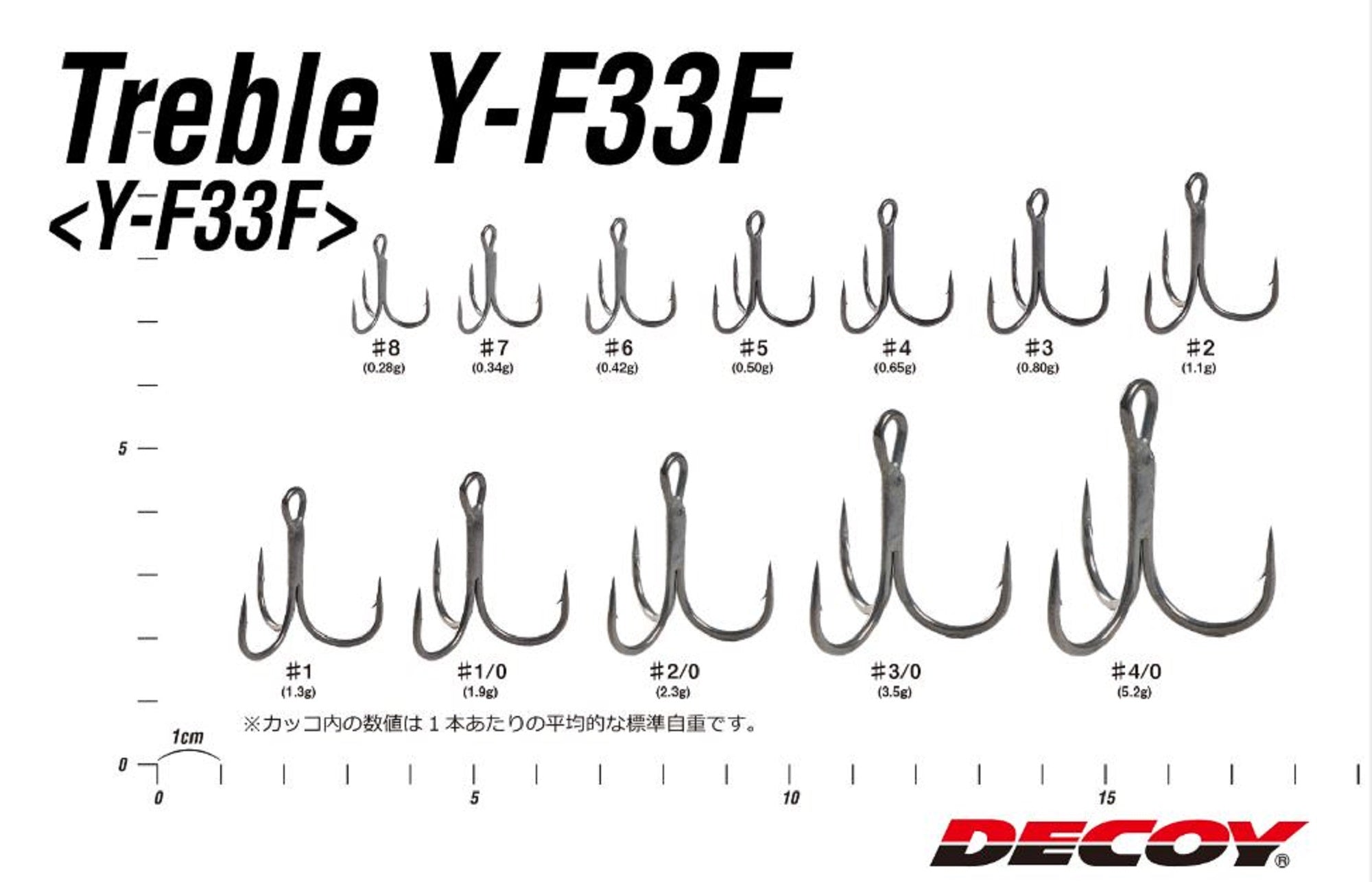 Decoy Y-F33F Treble Hook Fine Wire Treble Hooks Size 2/0 (2016)