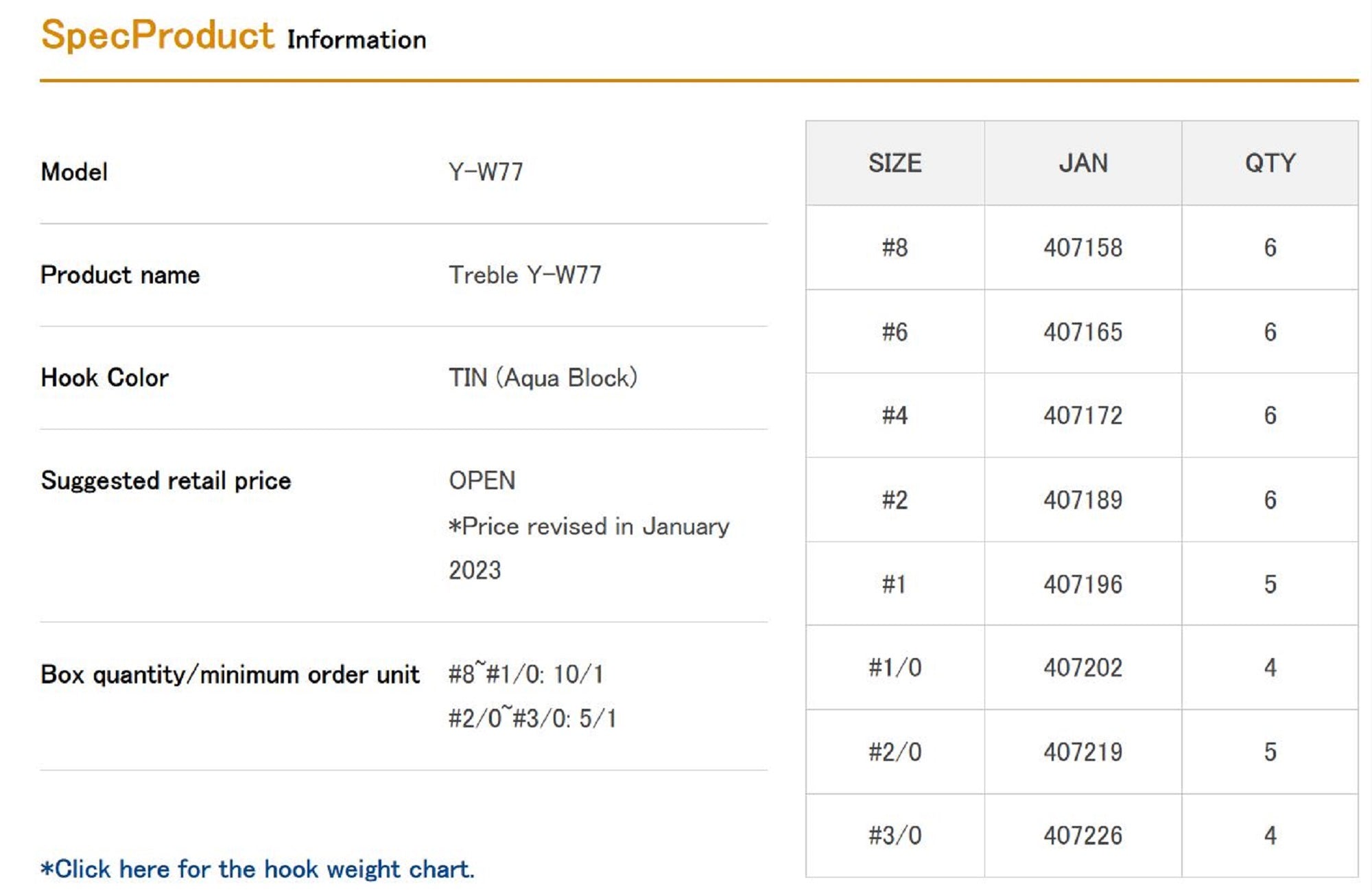 Decoy Y-W77 Treble Hook Wide Gap Extra Strong Hooks Size 1 (7196)