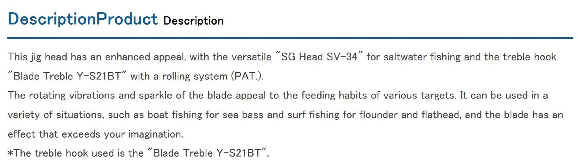 Decoy SV-34BT Jig Head Blade Treble S.G Size 4/0 , 21 grams (8520)