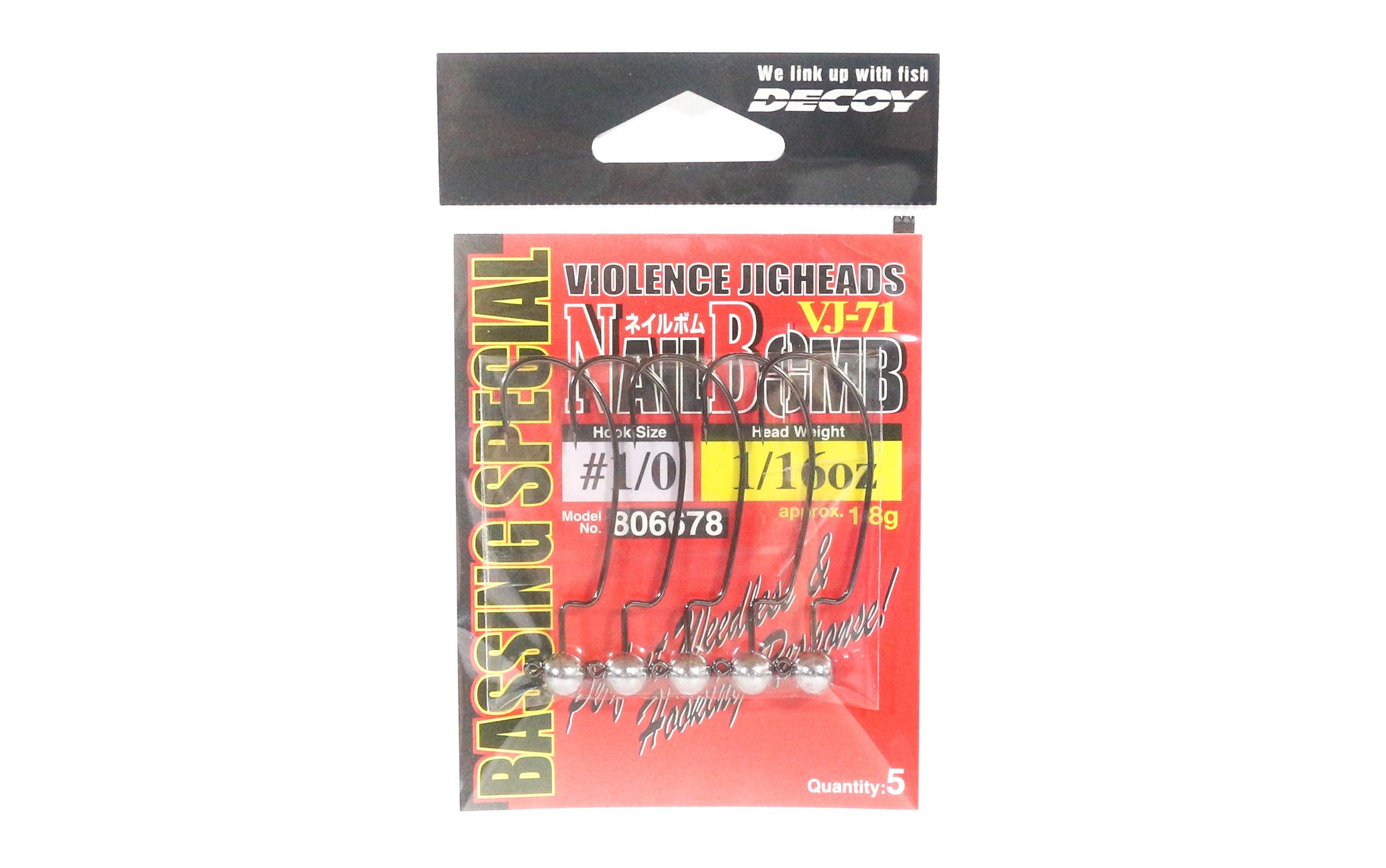 Decoy VJ-71 Jig Head Nail Bomb Hook Size 1/0 , 1/16 oz (6678)