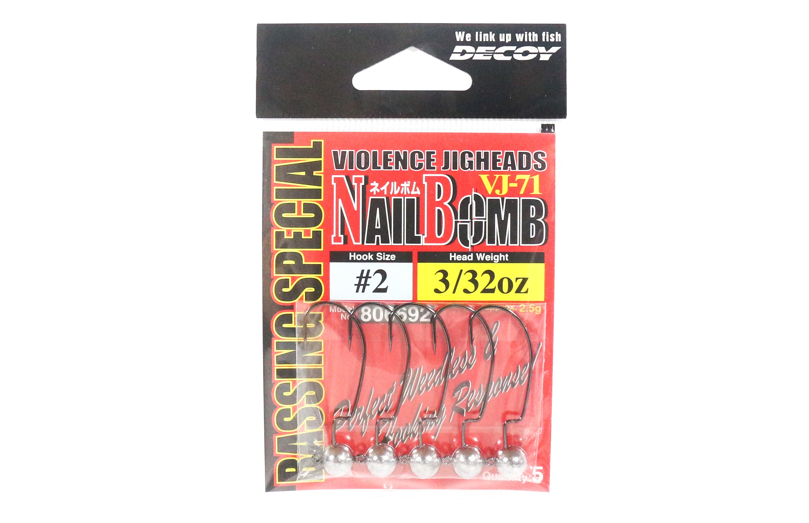 Decoy VJ-71 Jig Head Nail Bomb Hook Size 2 , 3/32 oz (6692)