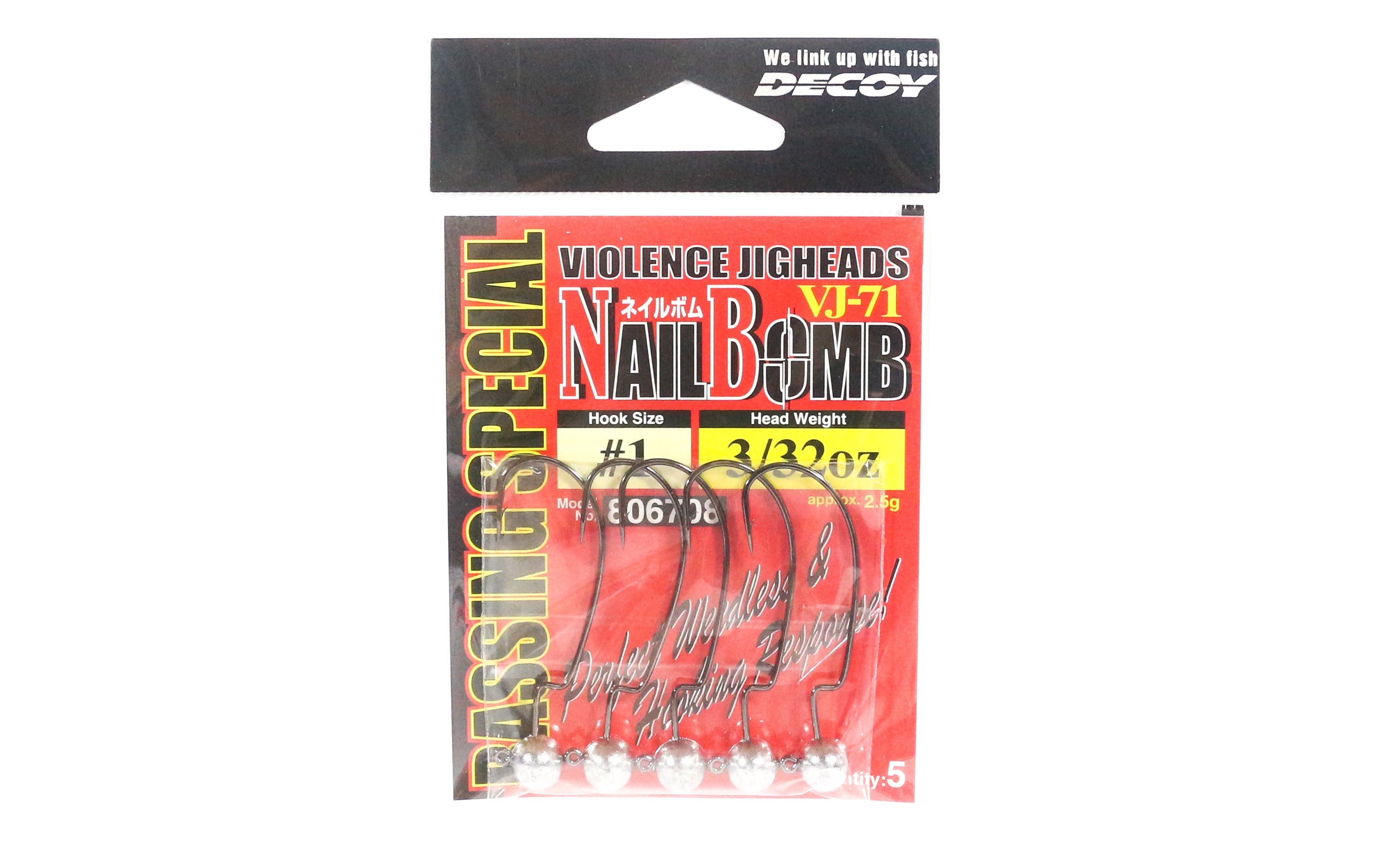 Decoy VJ-71 Jig Head Nail Bomb Hook Size 1 , 3/32 oz (6708)
