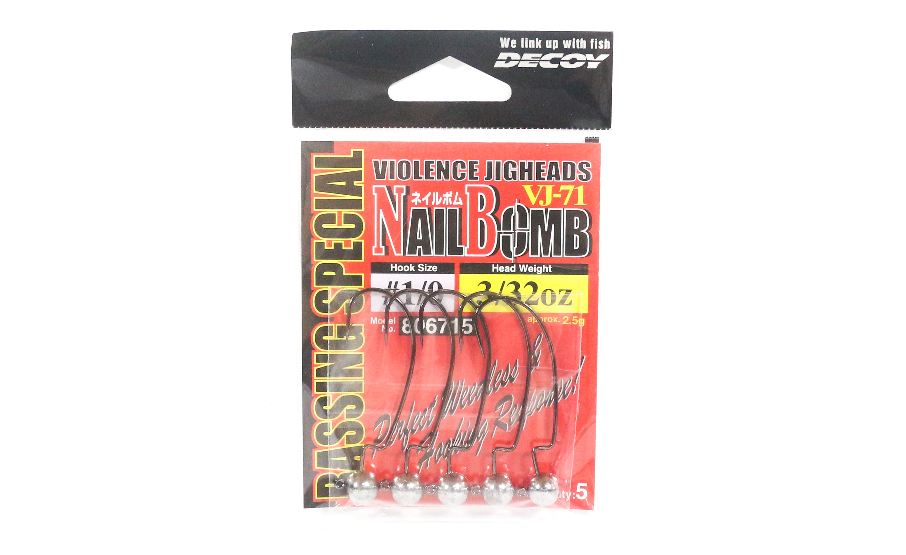 Decoy VJ-71 Jig Head Nail Bomb Hook Size 1/0 , 3/32 oz (6715)