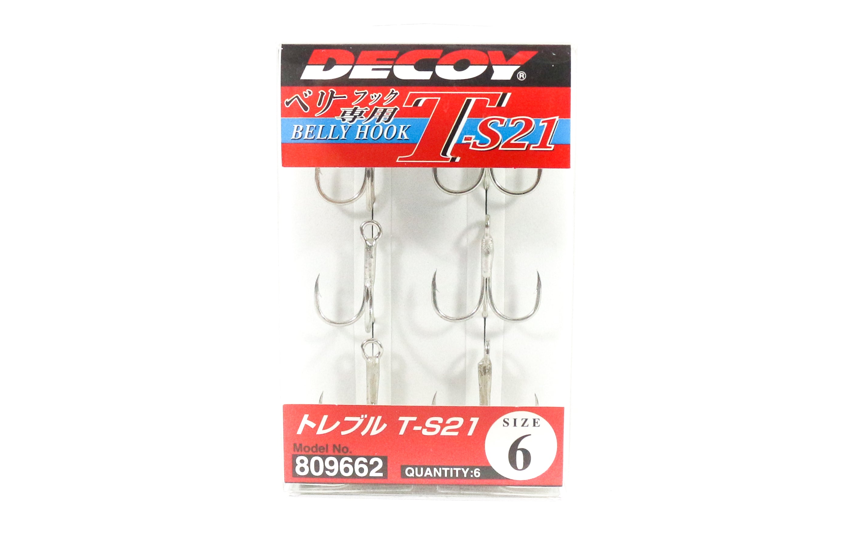 Decoy T-S21 Treble Hook T Shaped 3 Point Treble Hooks Size 6 (9662)