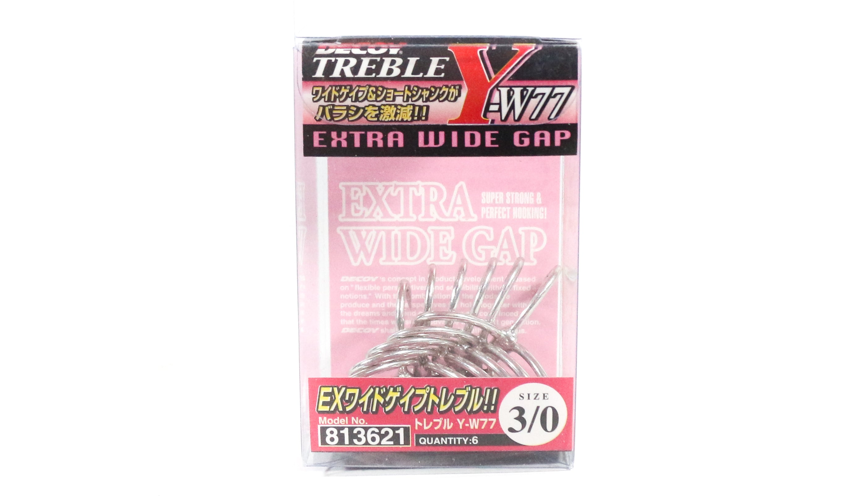 Decoy Y-W77 Treble Hook Wide Gap Extra Strong Hooks Size 3/0 (3621)