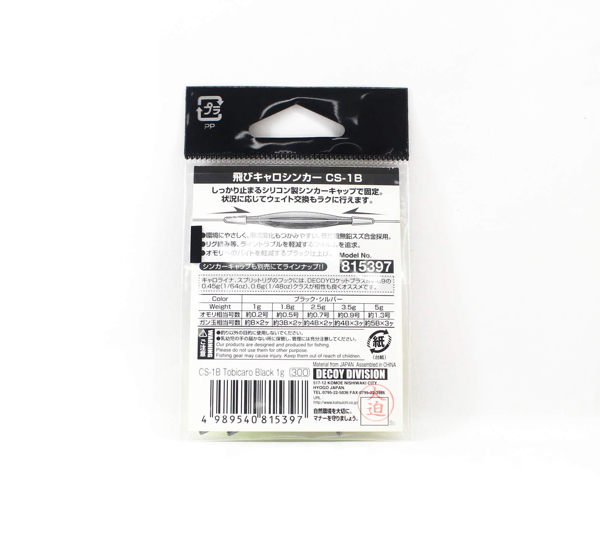 Decoy CS-1B Tobicalo Sinker Black Size 1.0 (5397)