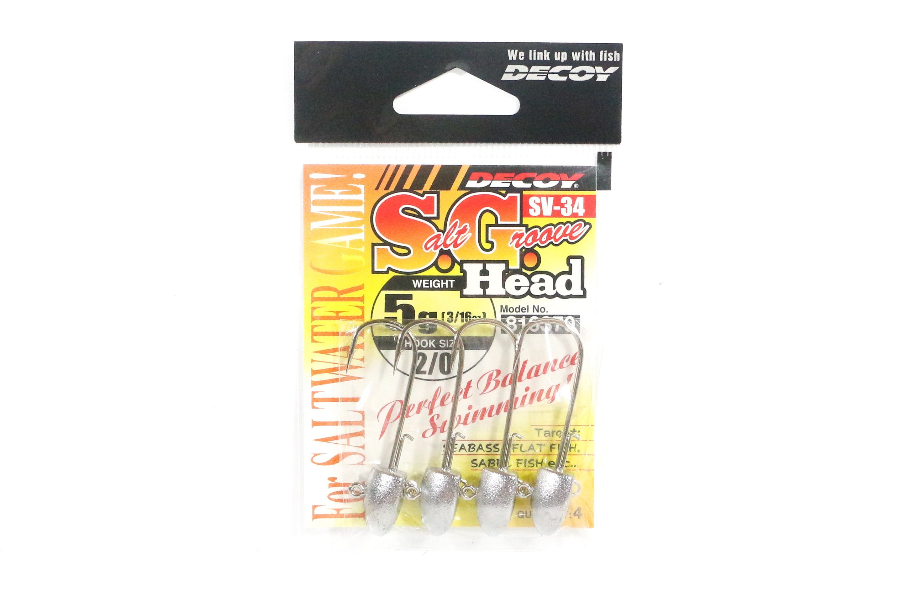 Decoy SV-34 Jig Head Salt Groove S.G Head Size 2/0 , 5 grams (6370)