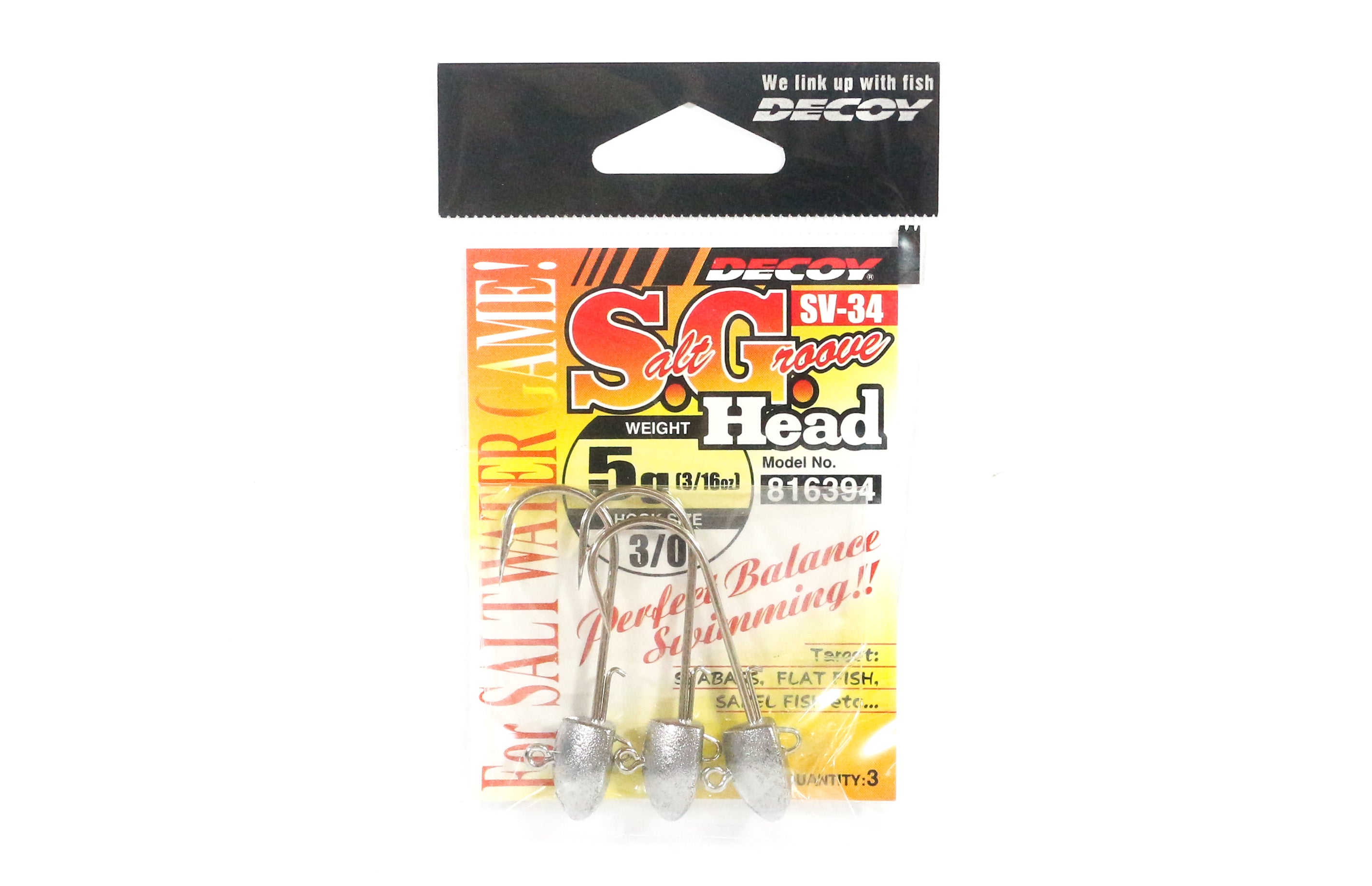 Decoy SV-34 Jig Head Salt Groove S.G Head Size 3/0 , 5 grams (6394)