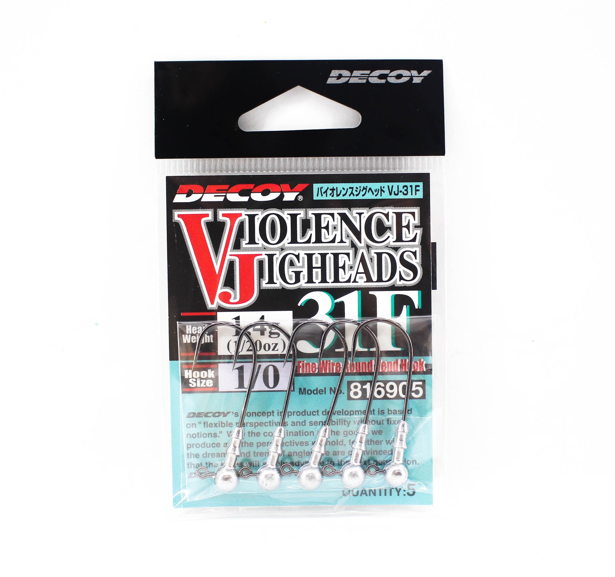 Decoy VJ-31F Jig Head Violence Ball Hook Size 1/0 , 1/20 oz (6905)