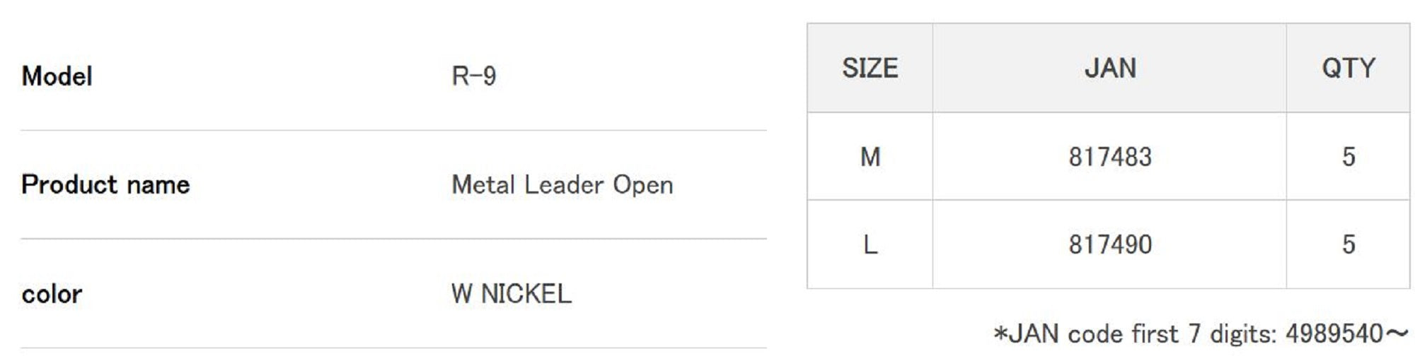 Decoy R-9 Metal Leader Open Size M (7483)