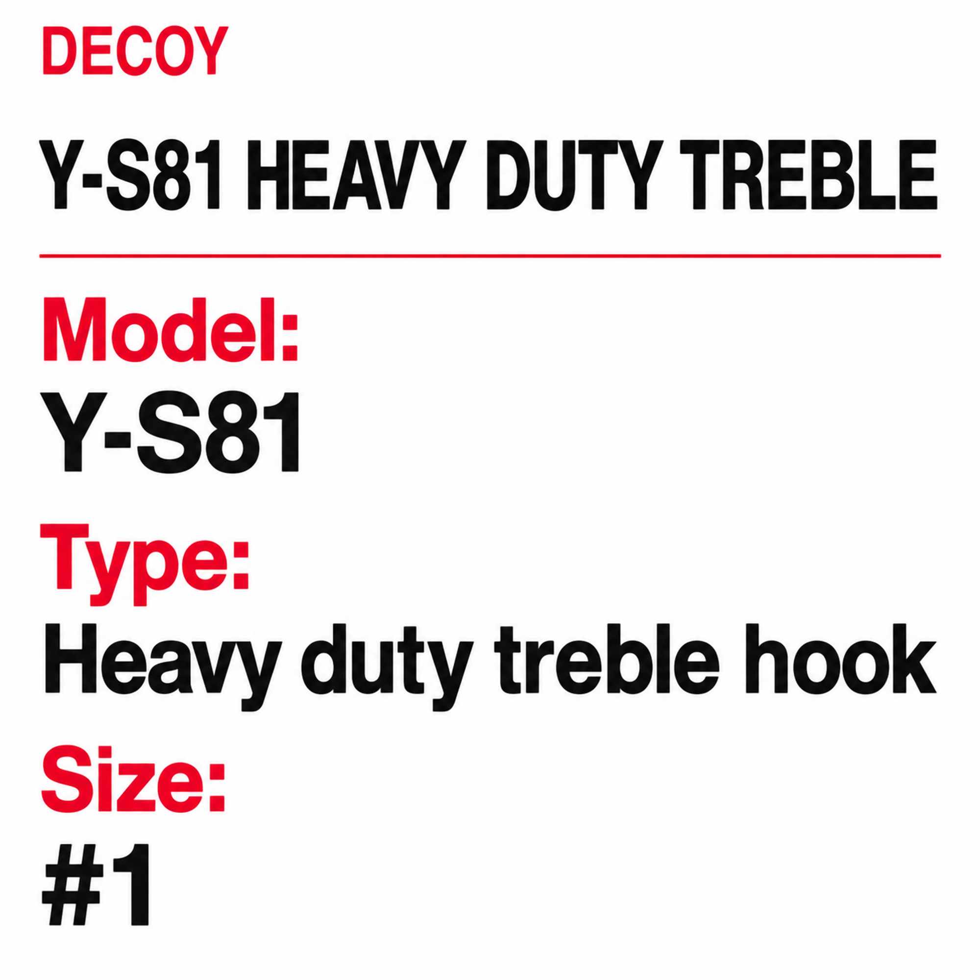 Decoy Y-S81 Treble Hook Heavy Duty Treble Hooks Size 1 (9548)