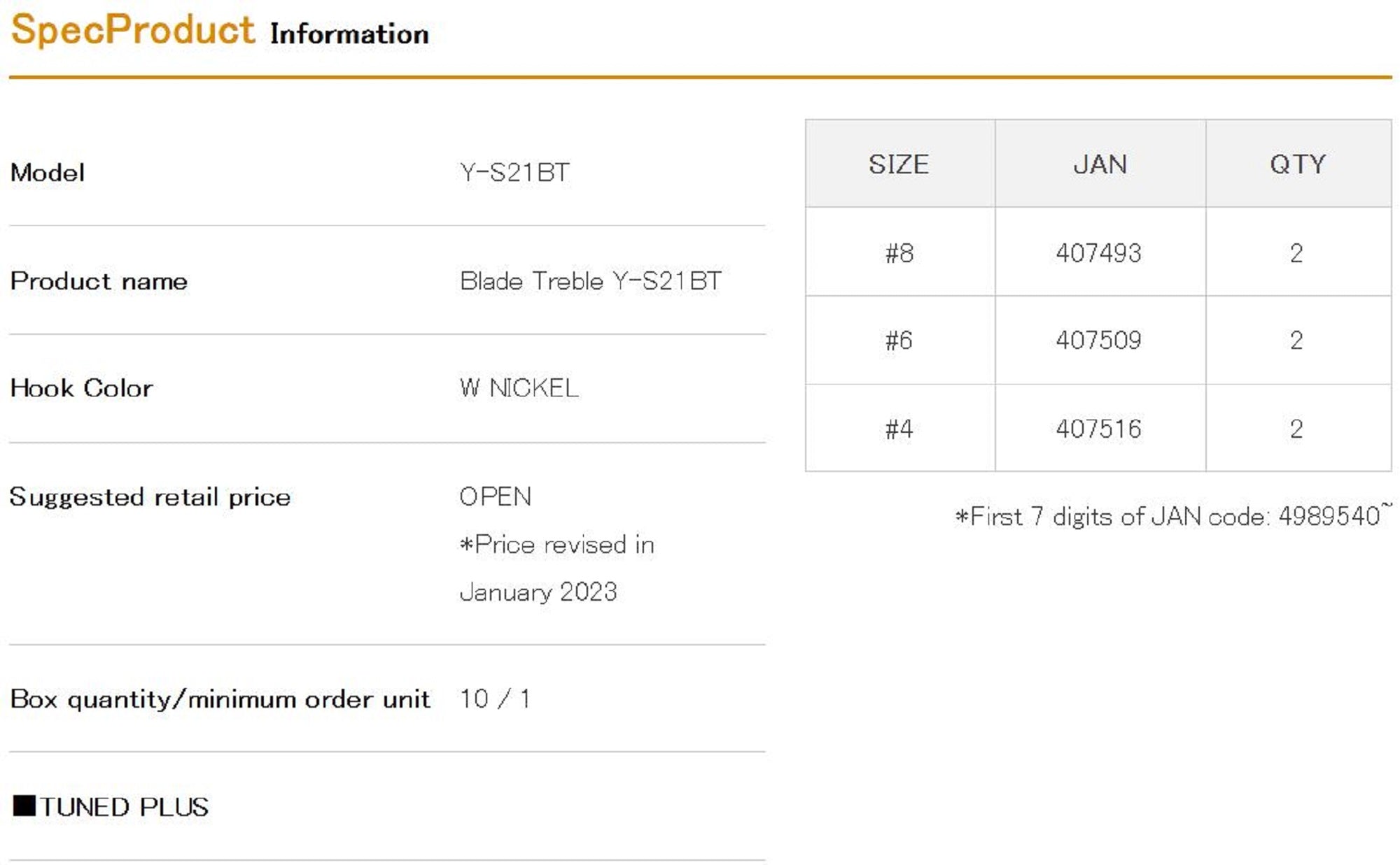 Decoy Y-S21BT Treble Hook Blade Treble Hooks Size 4 (3866)