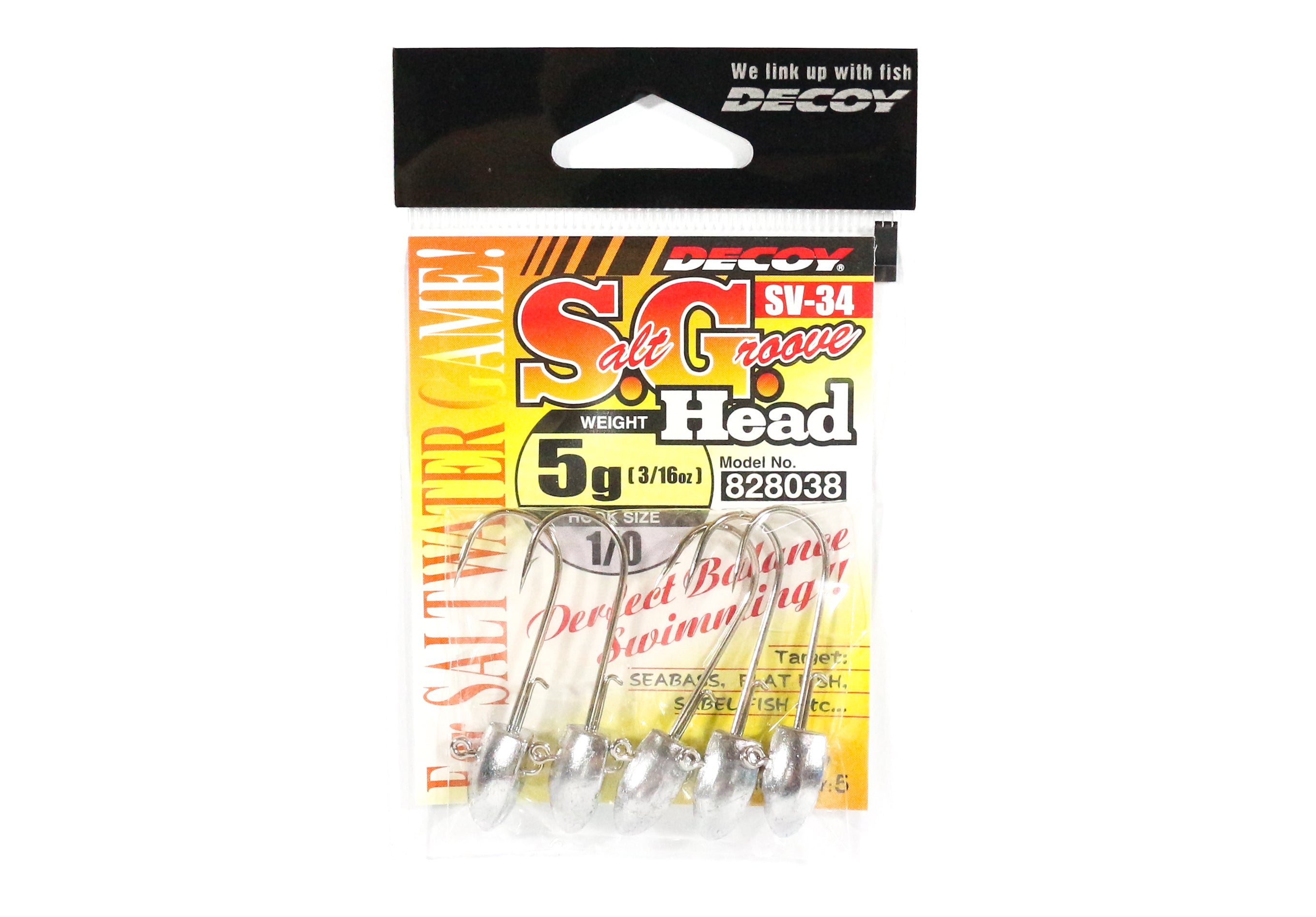 Decoy SV-34 Jig Head Salt Groove S.G Head Size 1/0 , 5 grams (8038)