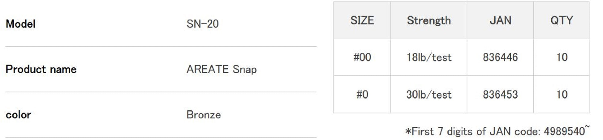 Decoy SN-20 Areate Elite Snap Size 0 (6453)