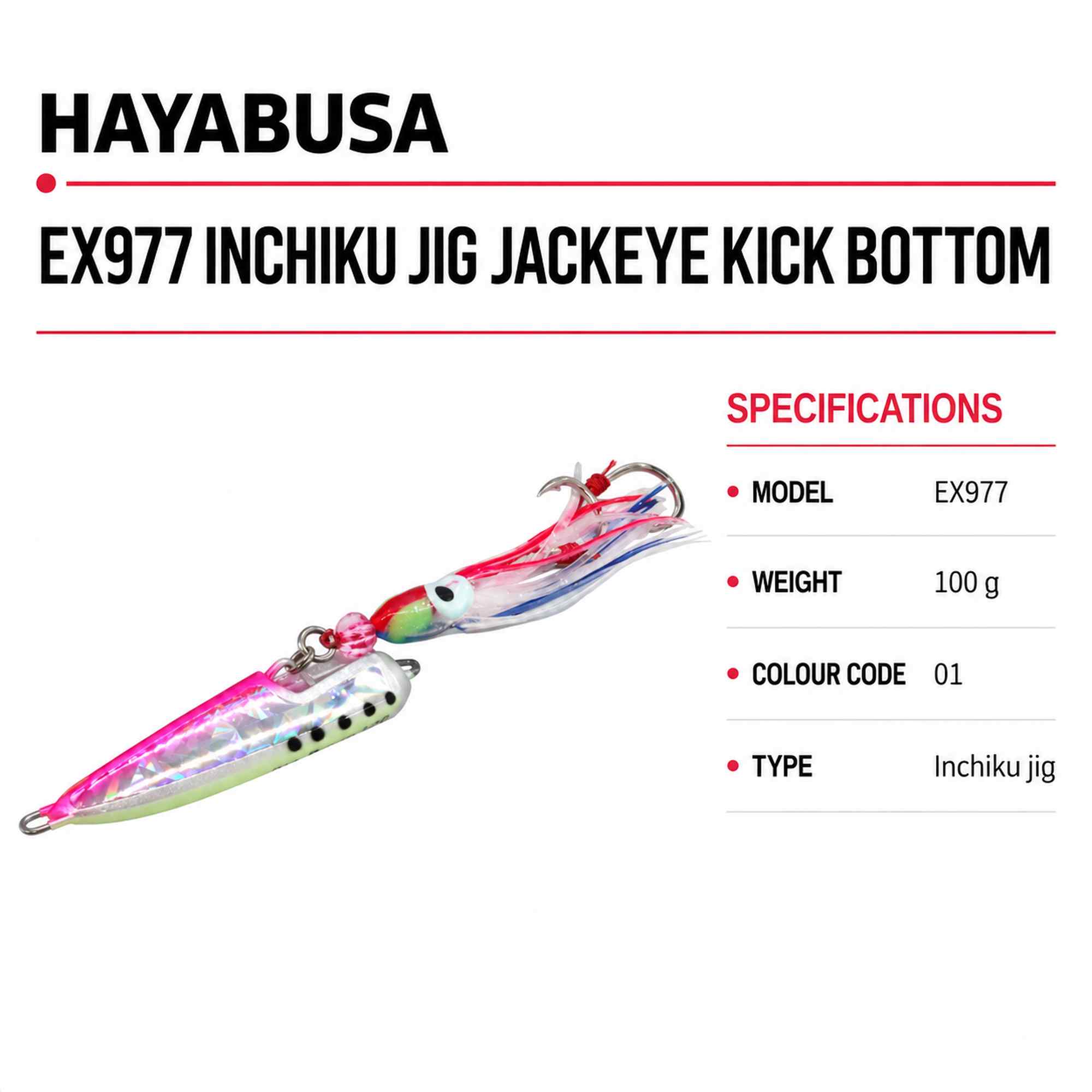 Hayabusa EX977 Inchiku Jig Jackeye Kick Bottom 100 grams 01 (6238)