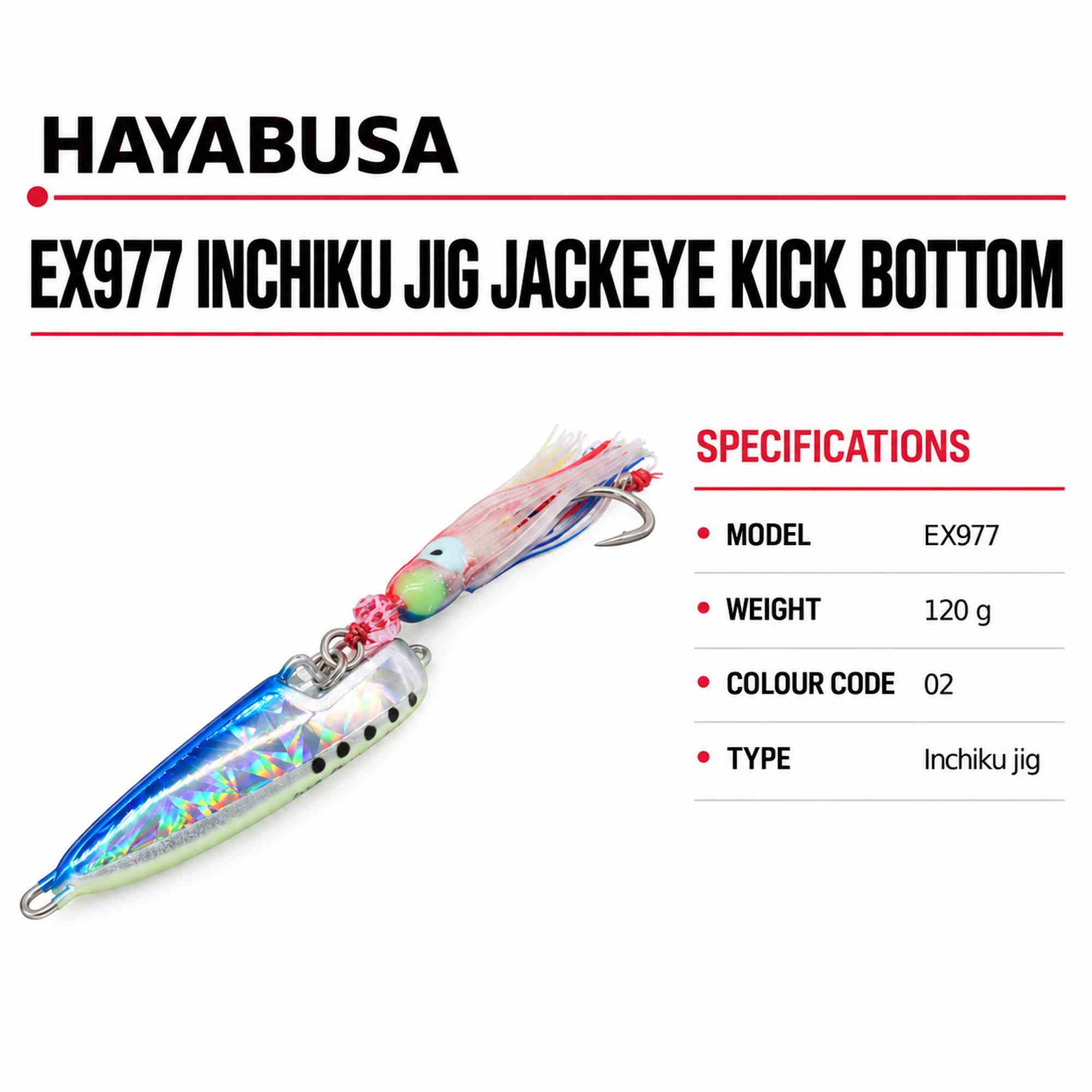 Hayabusa EX977 Inchiku Jig Jackeye Kick Bottom 120 grams 02 (6290)