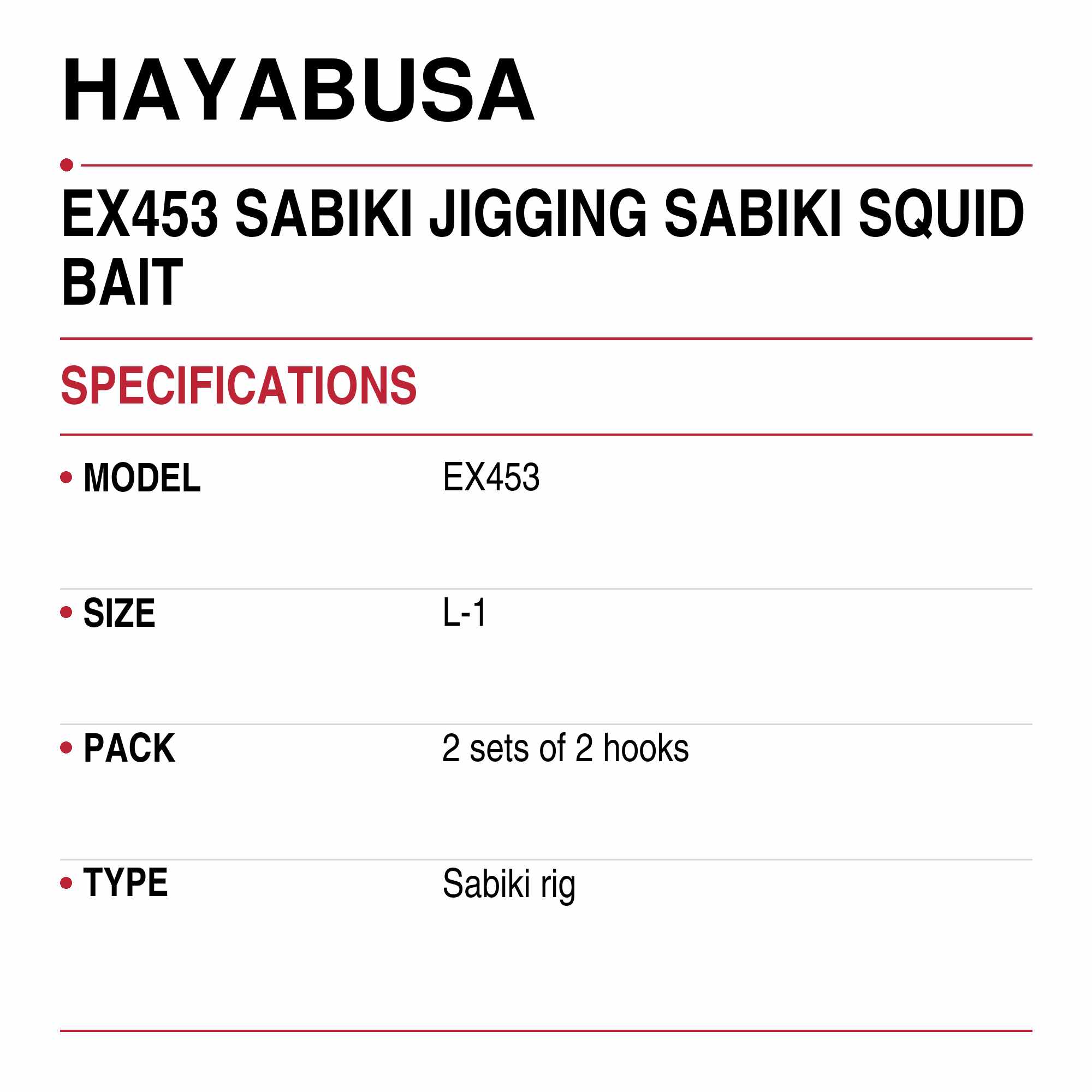 Hayabusa EX453 Sabiki Jigging Sabiki Squid Bait Size L-1 (1549)