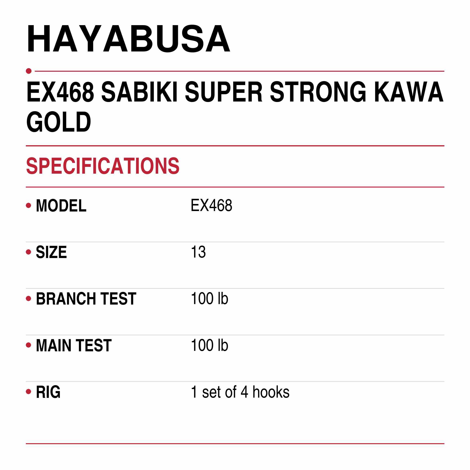 Hayabusa EX468 Sabiki Super Strong Kawa Gold Size 13 24lb (7602)