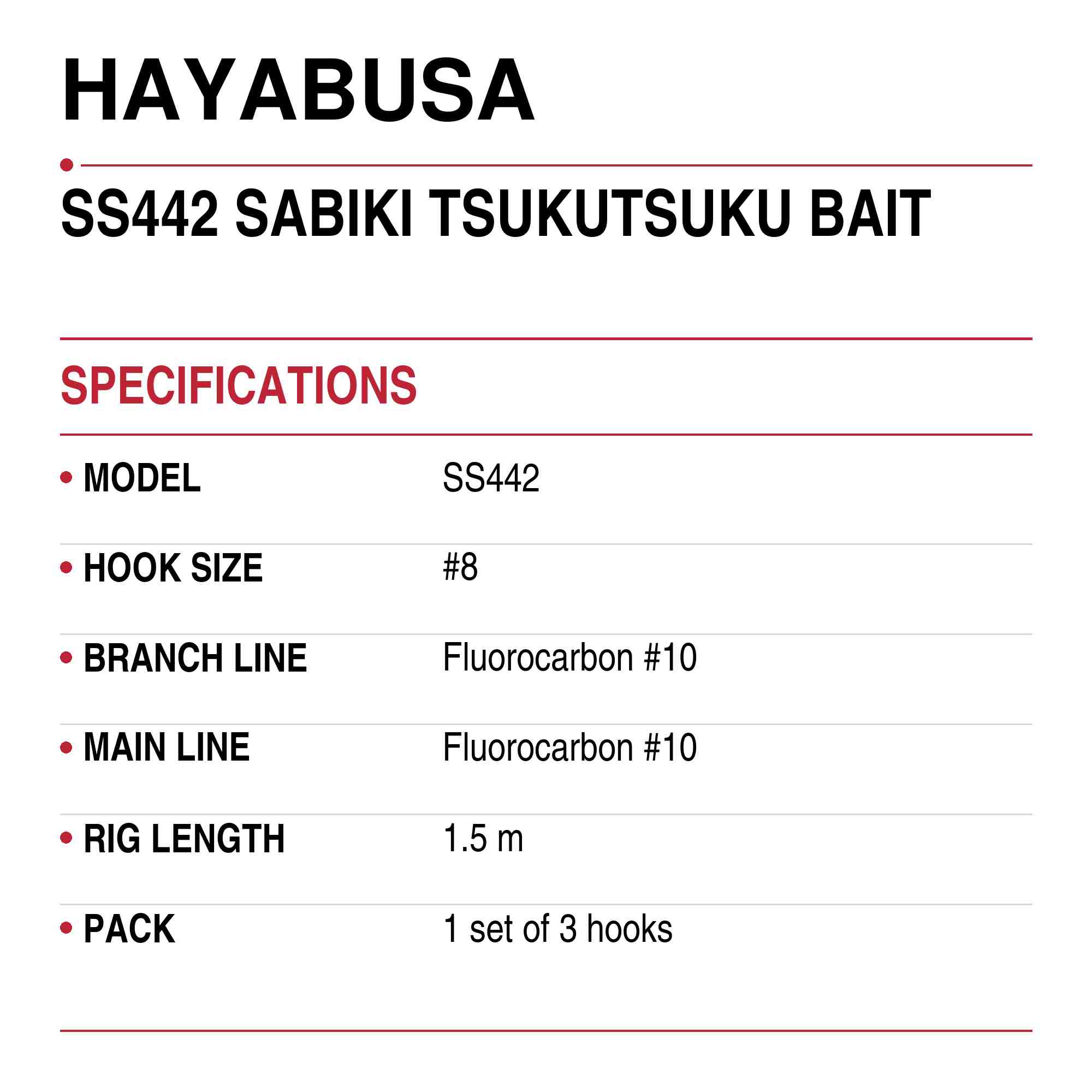 Hayabusa SS442 Sabiki Tsukutsuku Bait Size 8 10lb (1841)