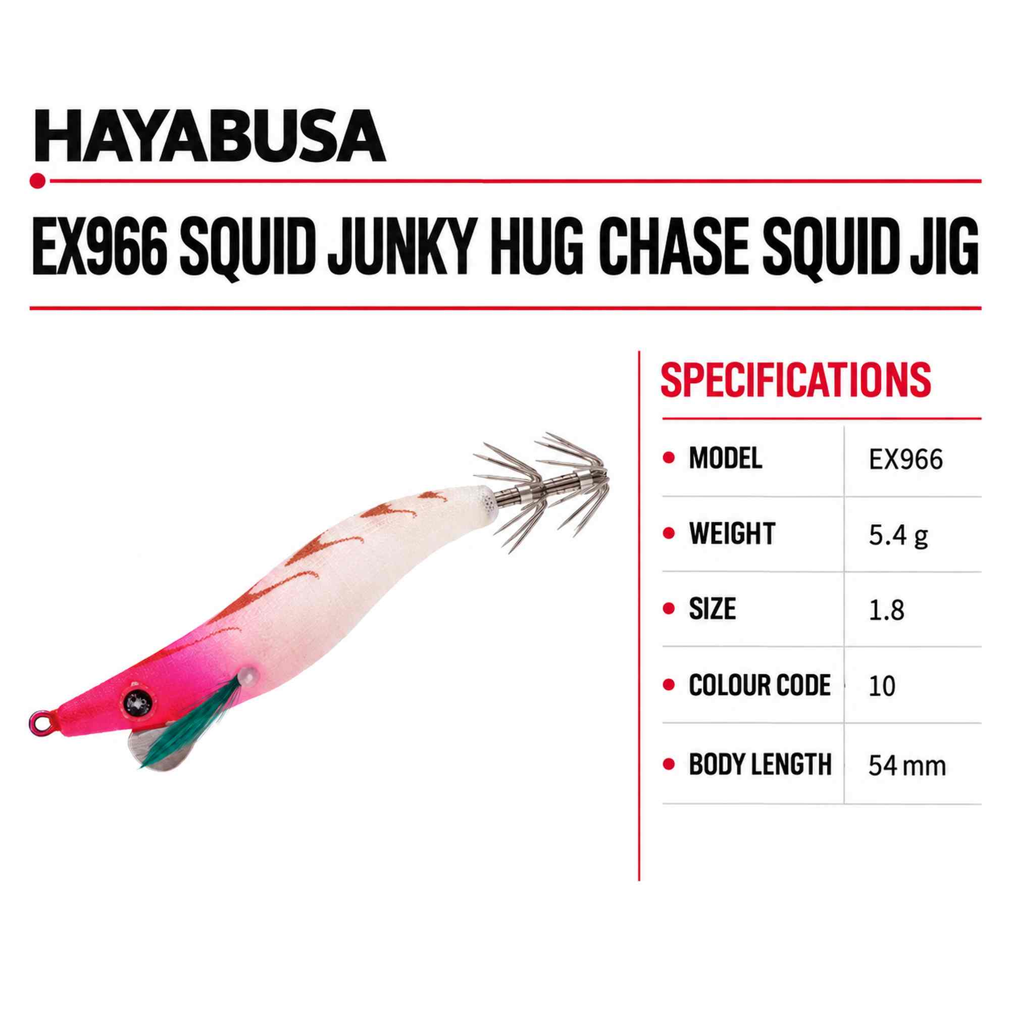 Hayabusa EX966 Squid Junky Hug Chase Squid Jig Size 1.8 5.4 grams 10 (8565)