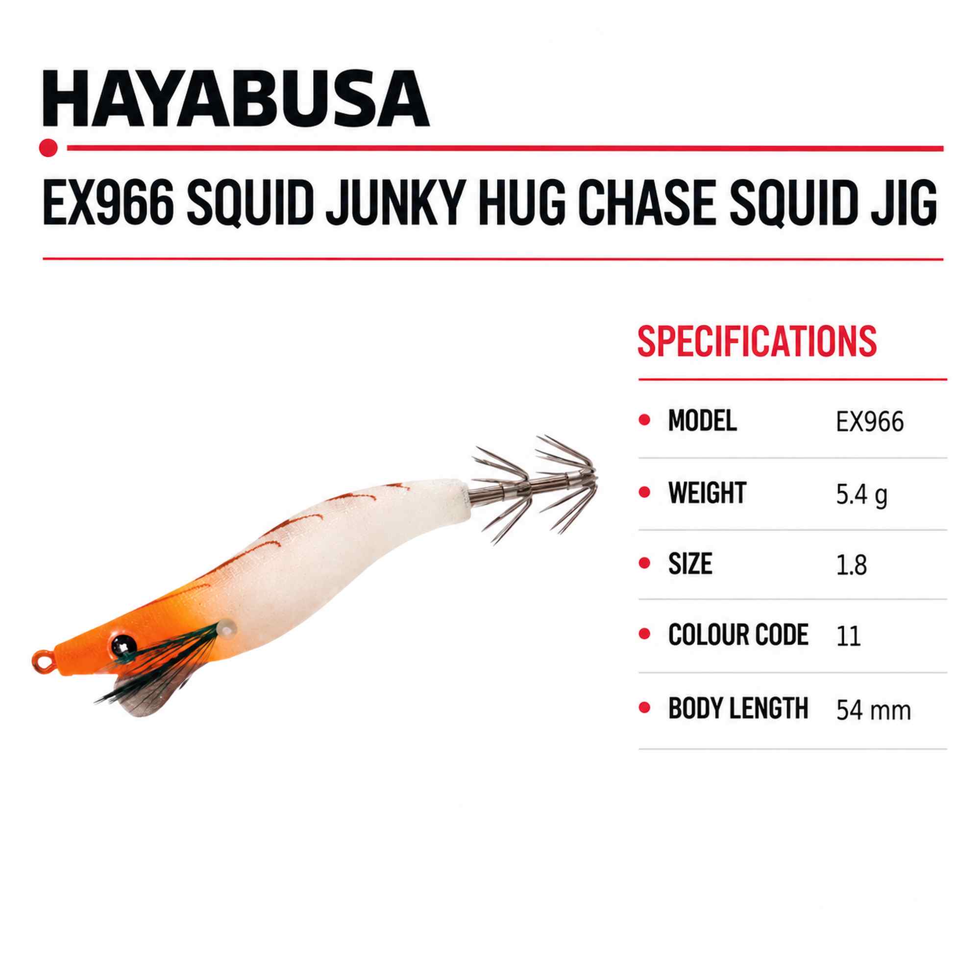 Hayabusa EX966 Squid Junky Hug Chase Squid Jig Size 1.8 5.4 grams 11 (8572)
