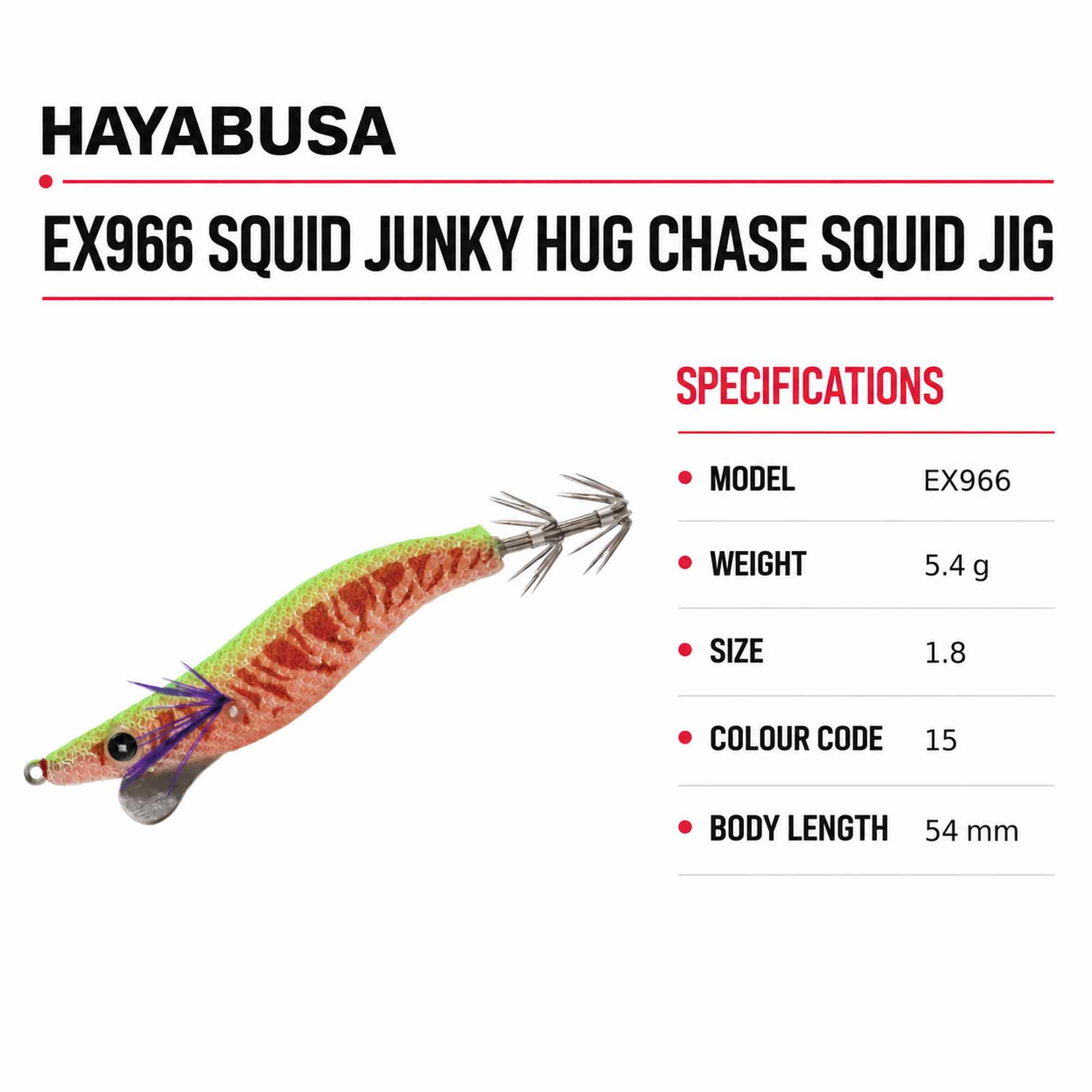 Hayabusa EX966 Squid Junky Hug Chase Squid Jig Size 1.8 5.4 grams 15 (8664)