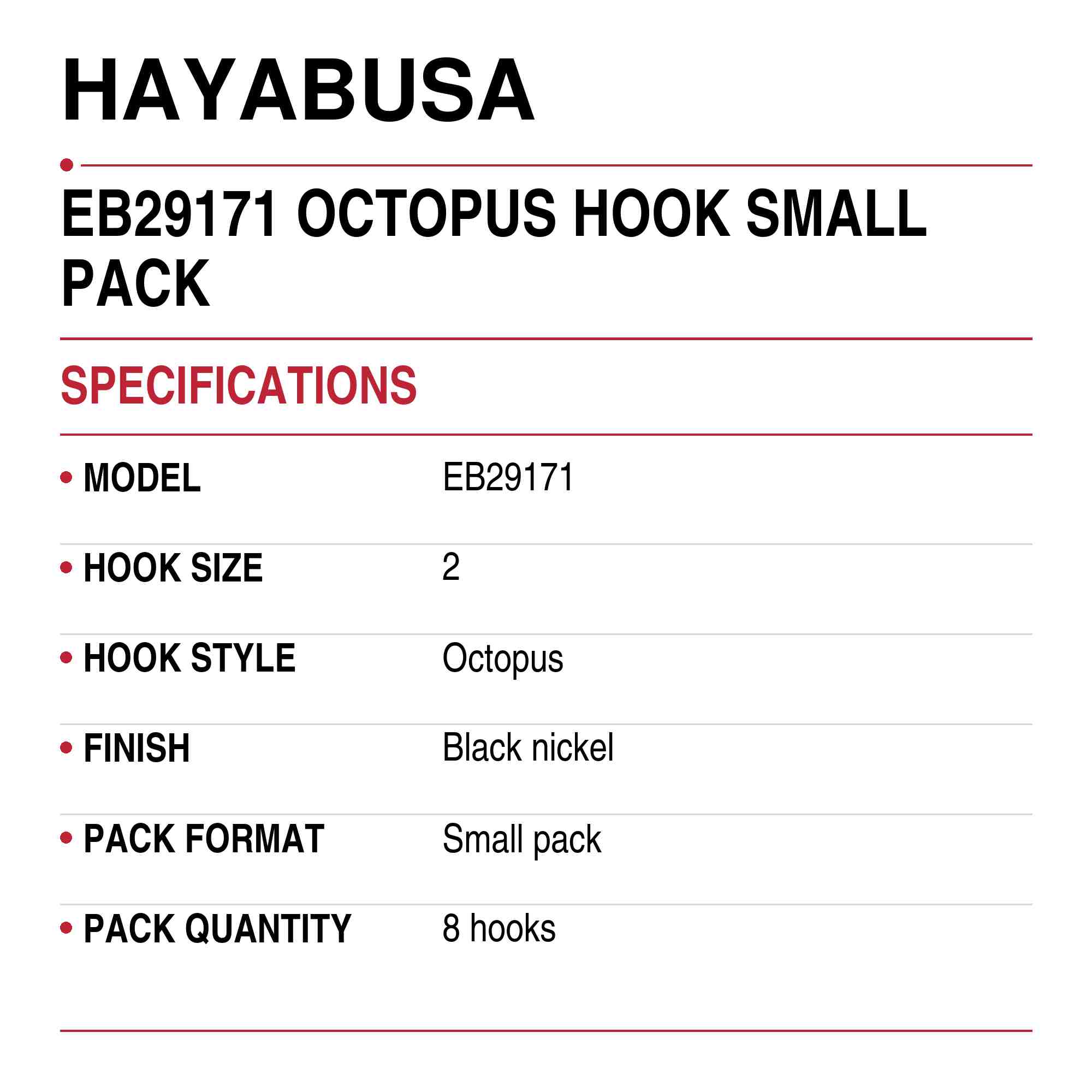 Hayabusa EB29171 Octopus Hook Small Pack Size 2 (0016)