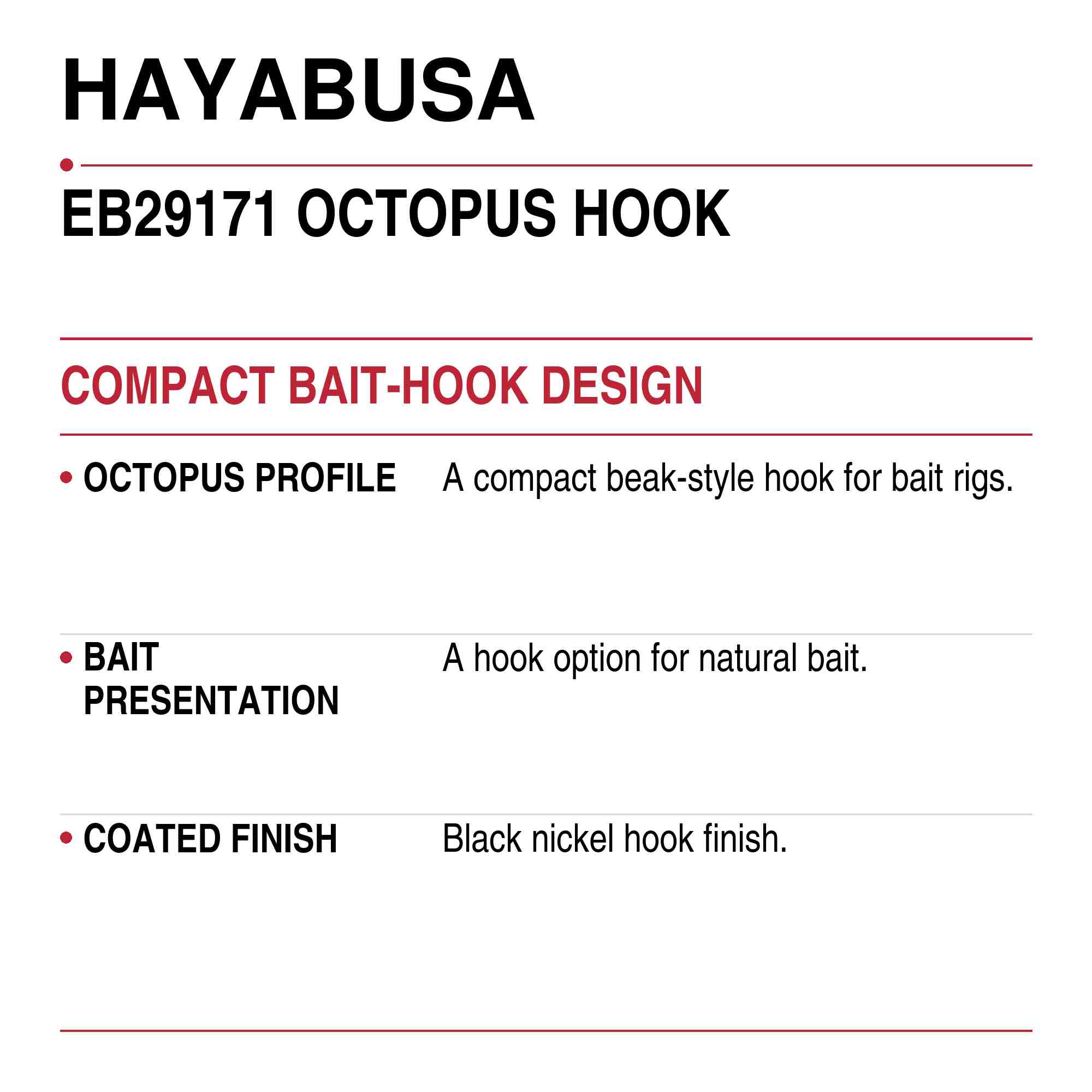 Hayabusa EB29171 Octopus Hook Small Pack Size 6/0 (0085)
