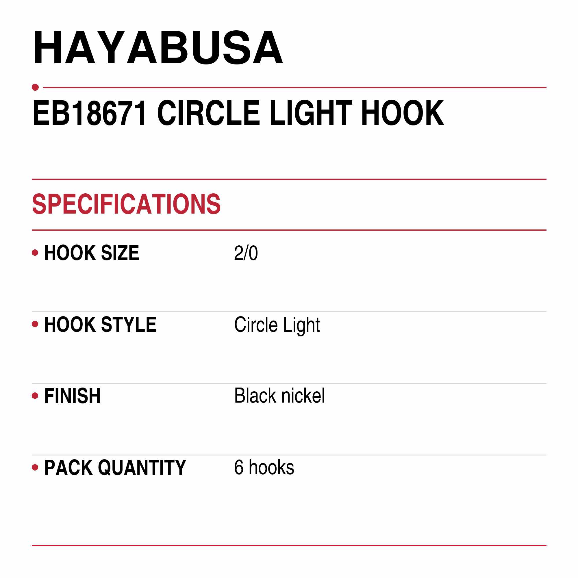 Hayabusa EB18671 Circle Light Hook Size 2/0 (0436)