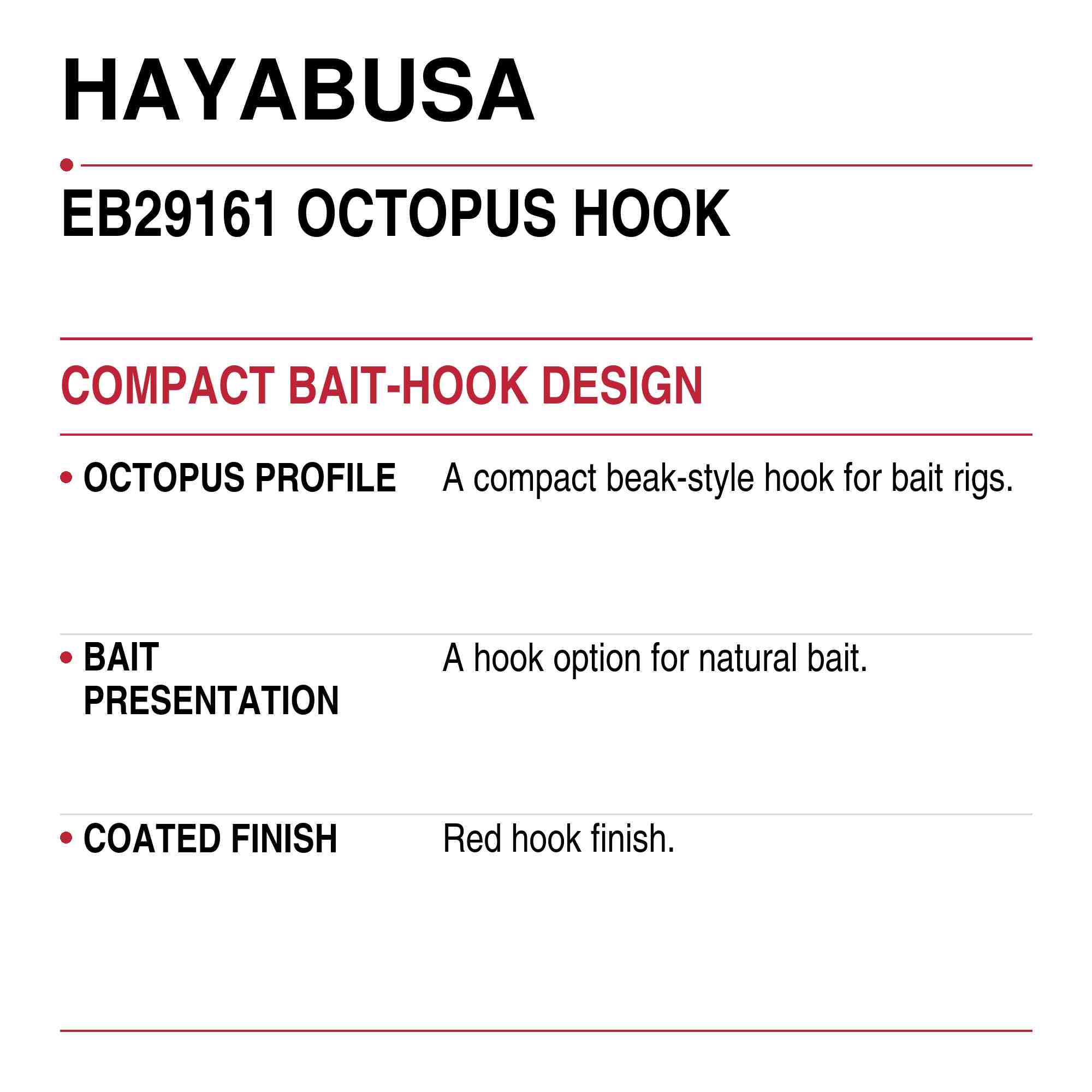Hayabusa EB29161 Bait Hook Red Size 5/0 (1247)