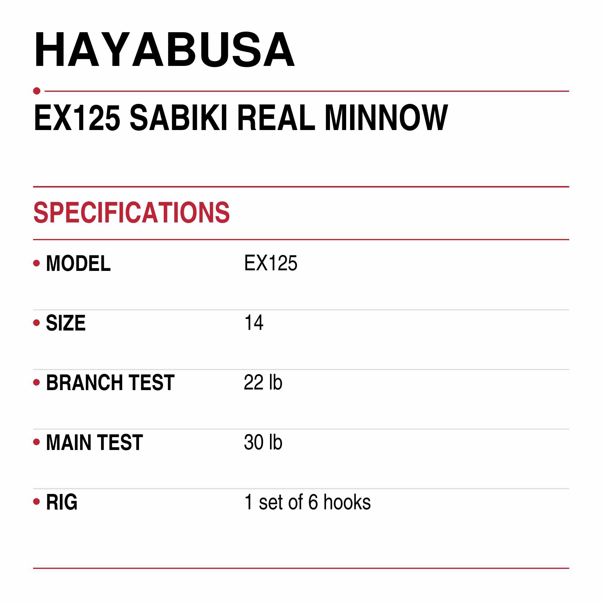 Hayabusa EX125 Sabiki Real Minnow Size 14 22lb (5455)