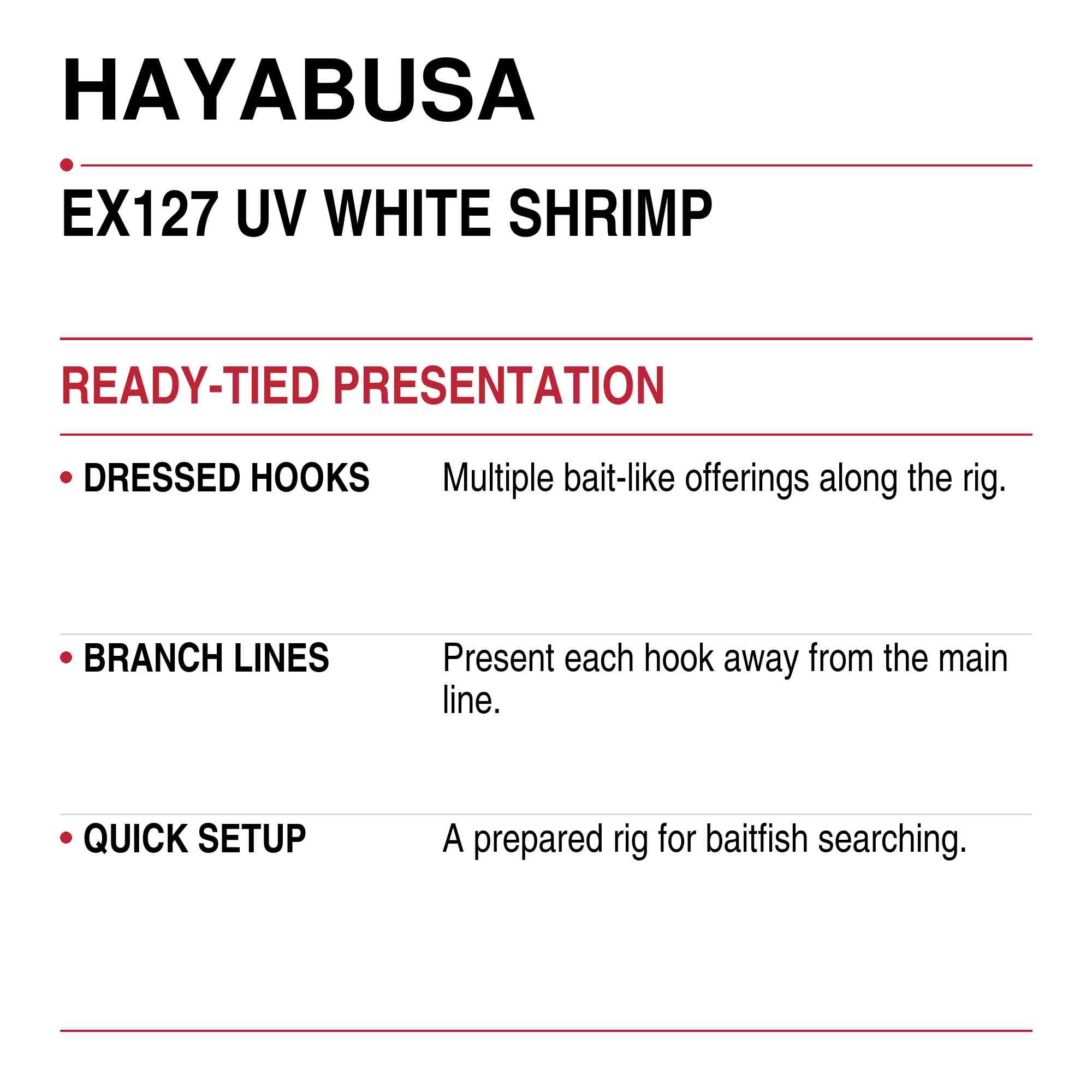 Hayabusa EX127 Sabiki UV White Shrimp Size 12 17lb (9019)