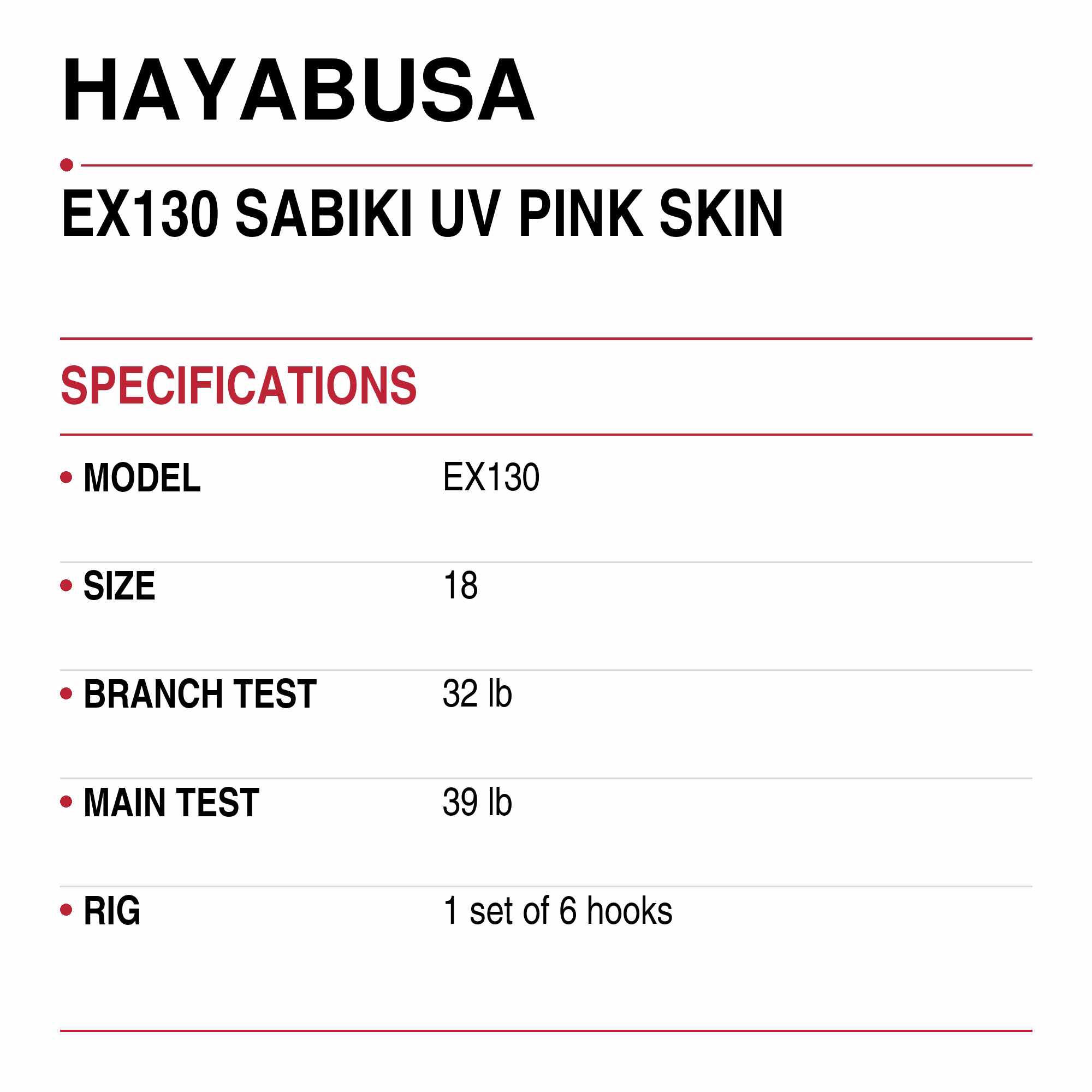 Hayabusa EX130 Sabiki UV Pink Skin Size 18 32lb (9194)