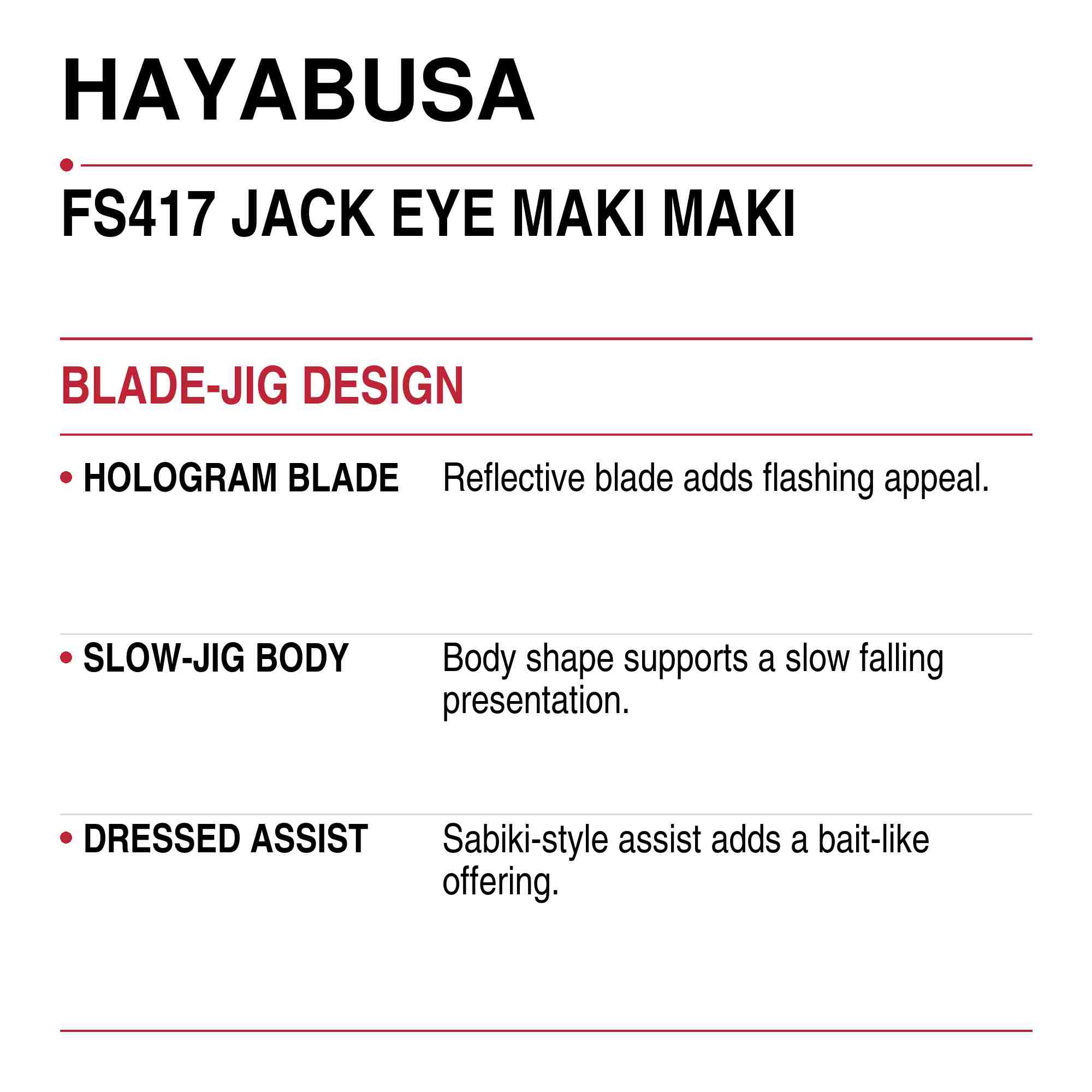 Hayabusa FS417 Metal Jig Jackeye Maki Maki 40 grams 08 (0128)