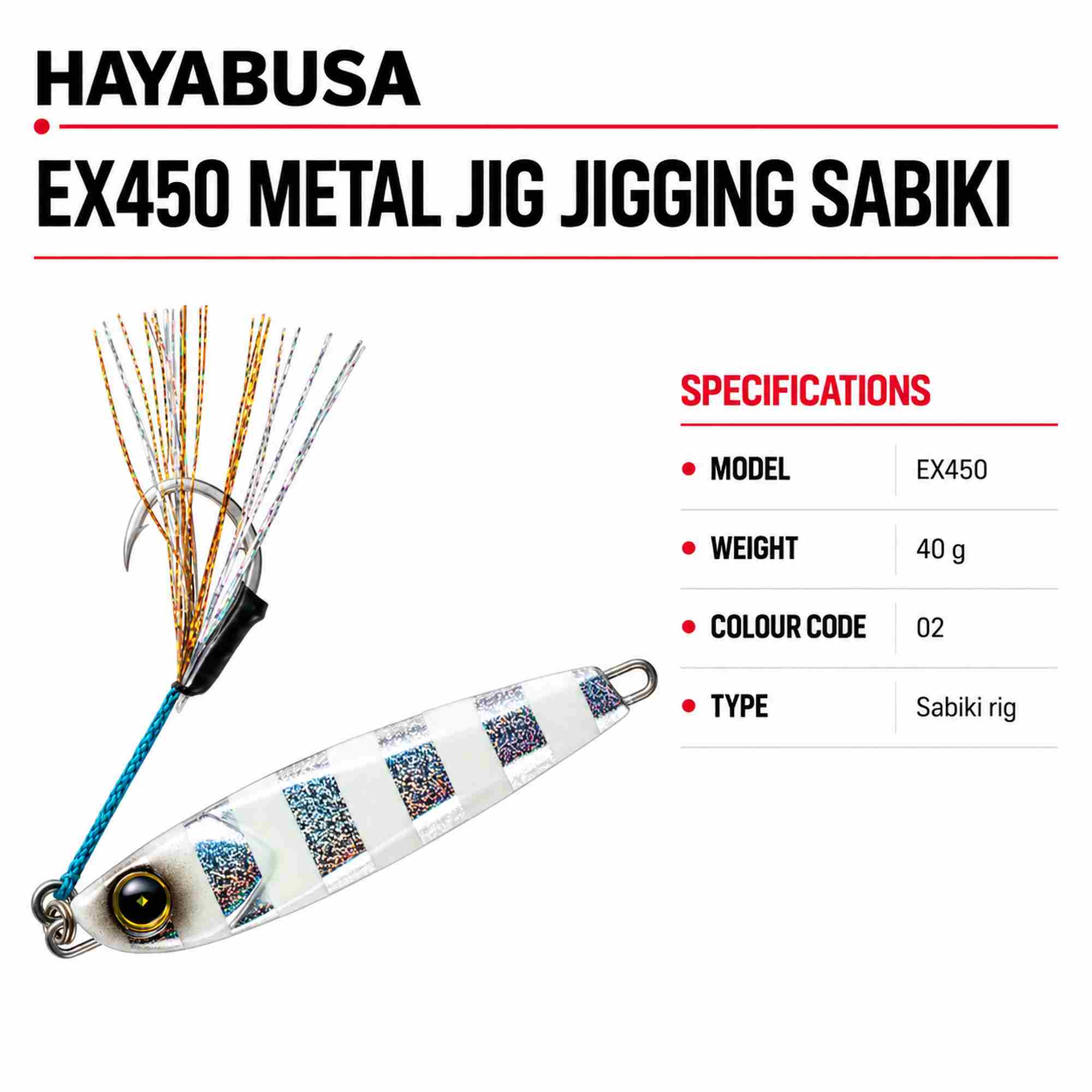 Hayabusa EX450 Metal Jig Jigging Sabiki 40 grams 02 (7782)