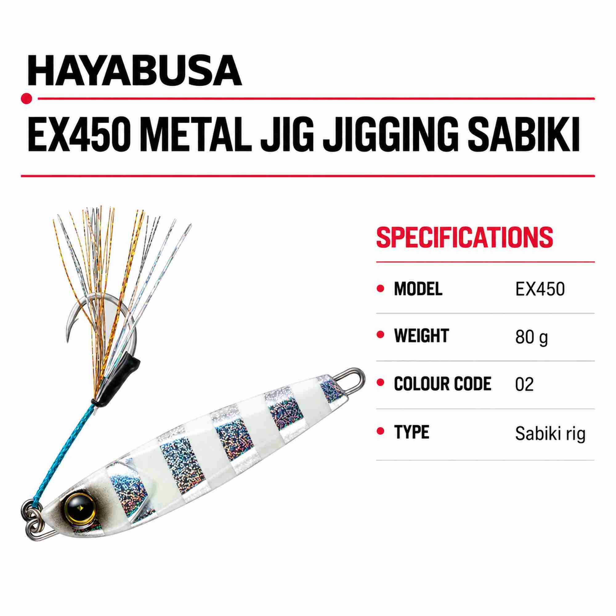 Hayabusa EX450 Metal Jig Jigging Sabiki 80 grams 02 (7829)