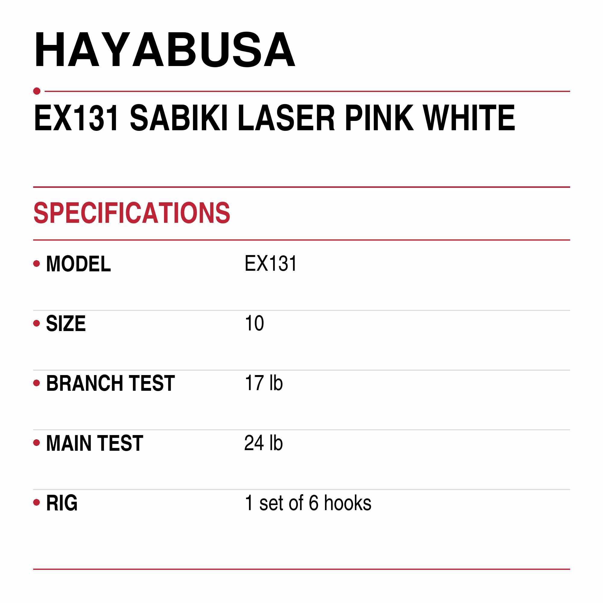 Hayabusa EX131 Sabiki Laser Pink White Size 10 17lb (1697)