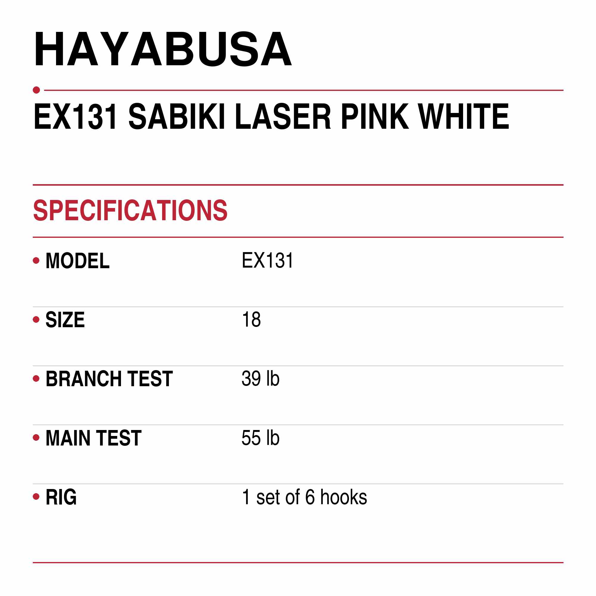 Hayabusa EX131 Sabiki Laser Pink White Size 18 39lb (1734)