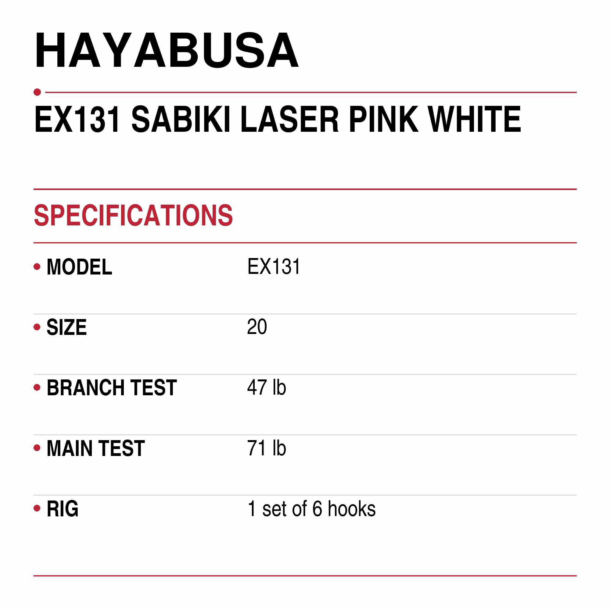 Hayabusa EX131 Sabiki Laser Pink White Size 20 47lb (1741)