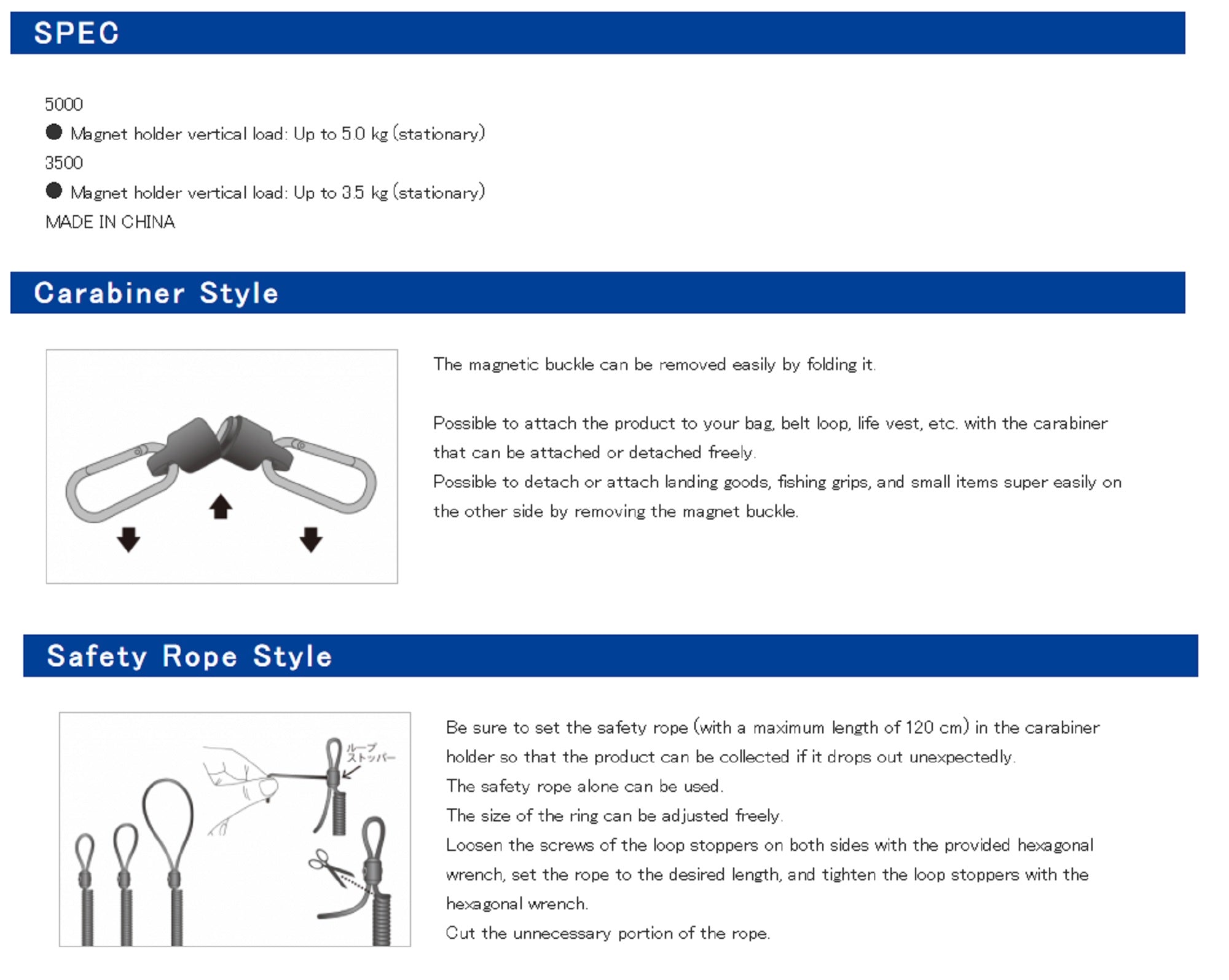 Daiichi #33269 Safety Rope Carabiner MG 5000 Magnet System 5 Kg Blue (2697)