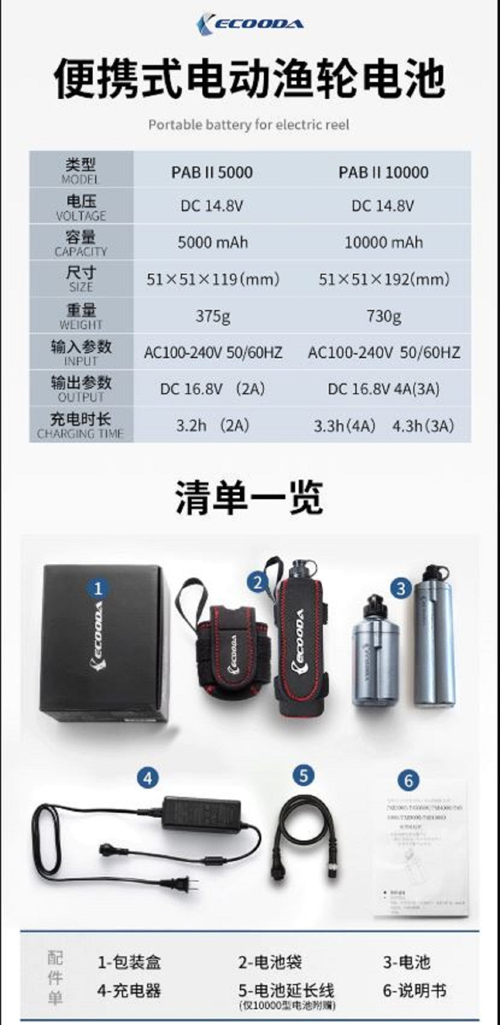 Ecooda PAB II Electric Fishing Reel Battery 10000 MAH (3894)