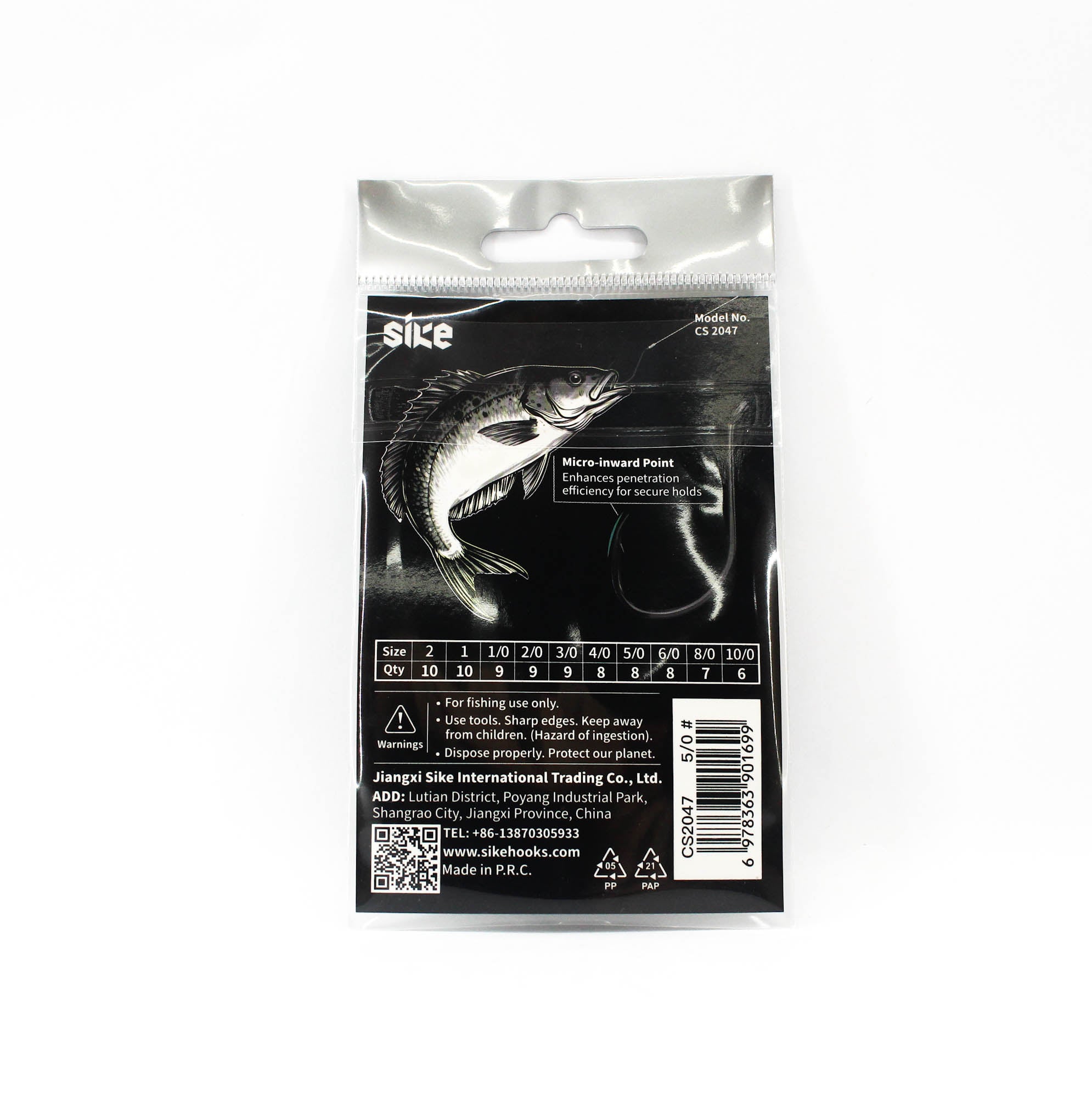 Sike CS-2047 Octopus Black Hook Standard Pack Size 5/0 8pc (1699)