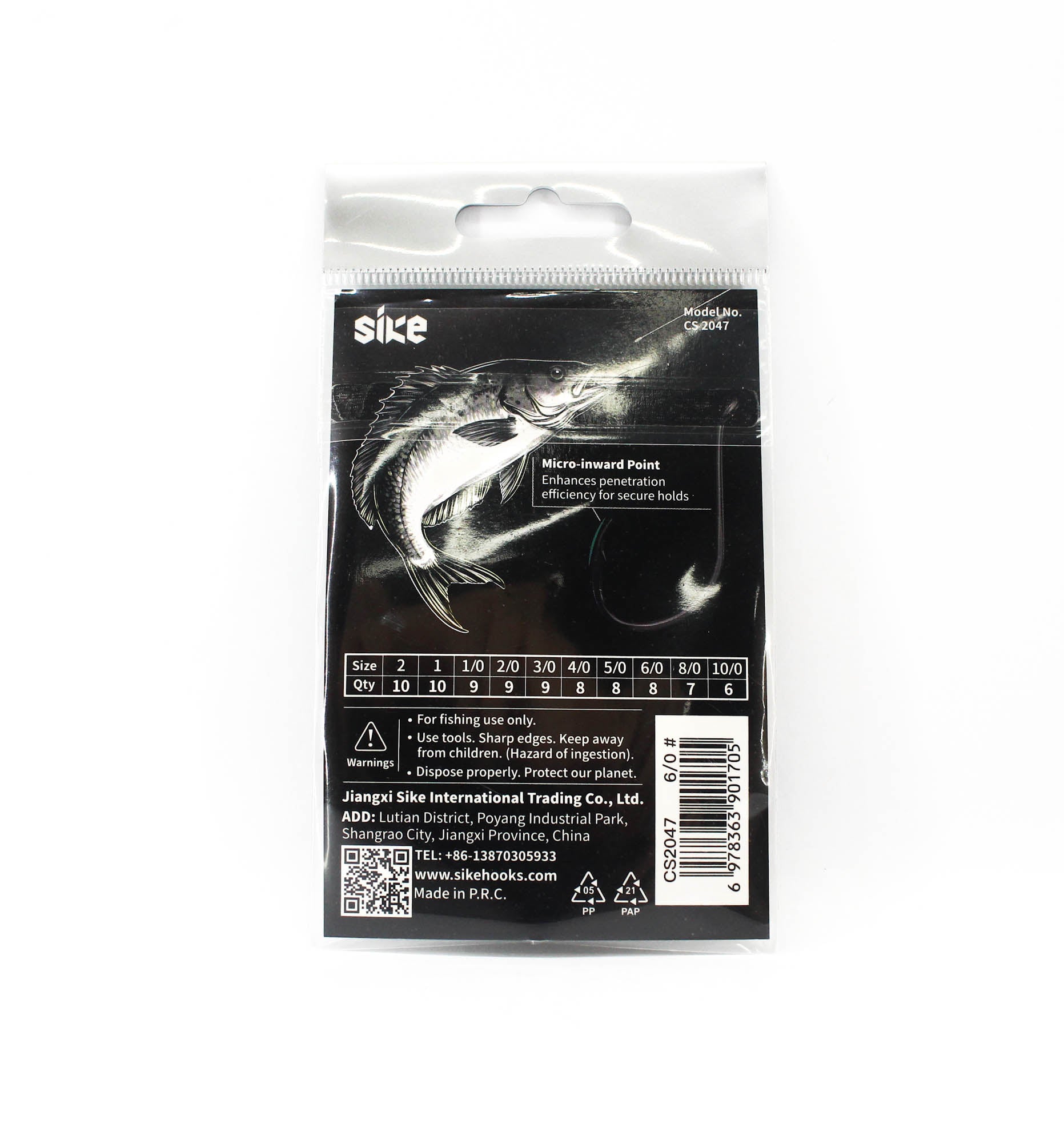 Sike CS-2047 Octopus Black Hook Standard Pack Size 6/0 8pc (1705)