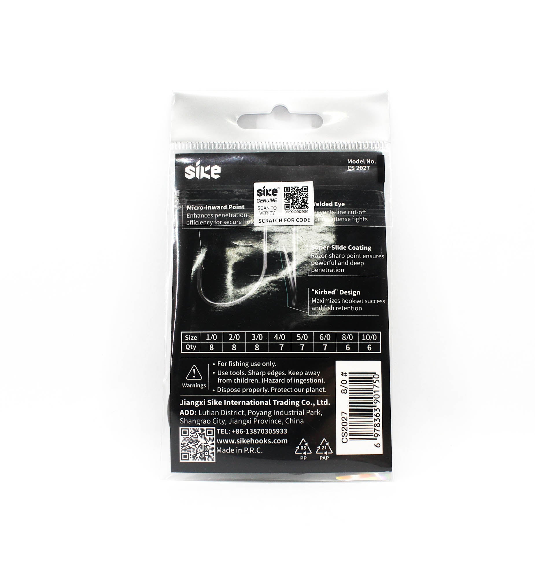 Sike CS-2027 Octopus Platinum Hook Standard Pack Size 8/0 6pc (1750)