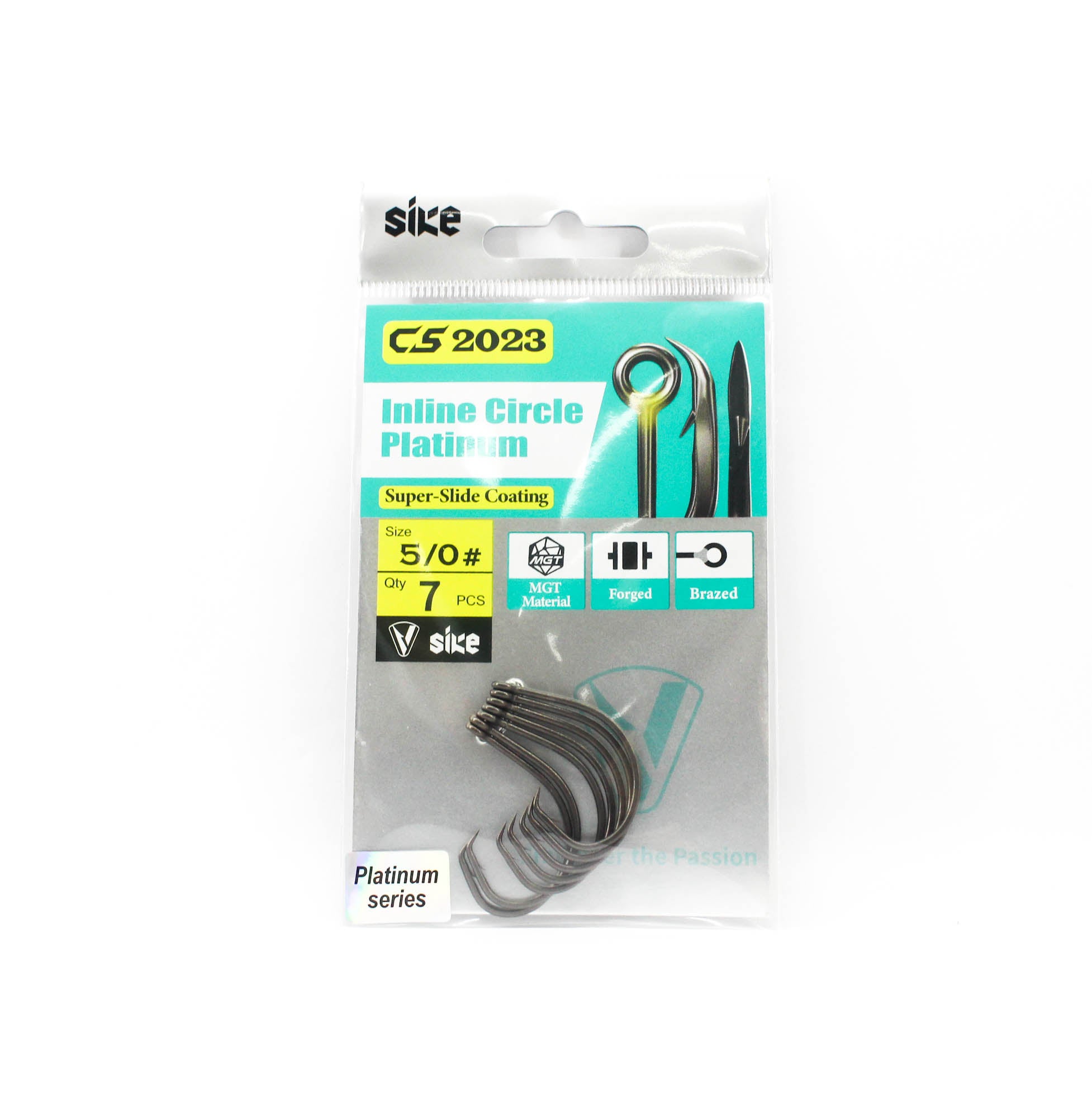 Sike CS-2023 Inline Circle Platinum Hook Standard Pack Size 5/0 7pc (8315)